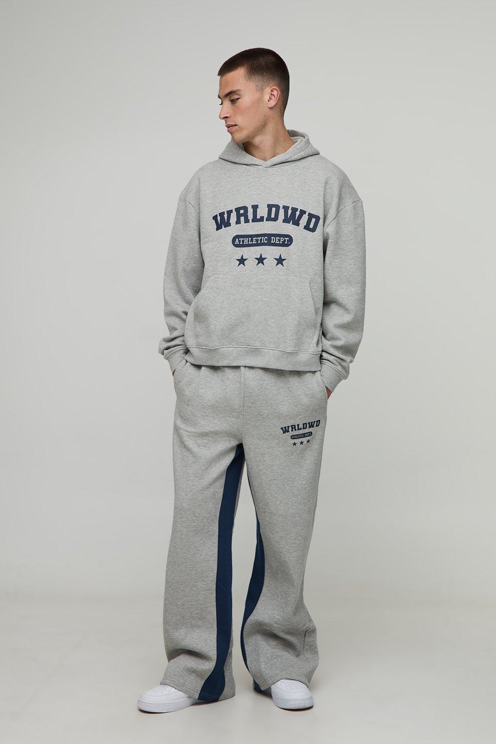 Image of Oversized Boxy Worldwide Star Varsity Hooded Gusset Tracksuit, Grigio