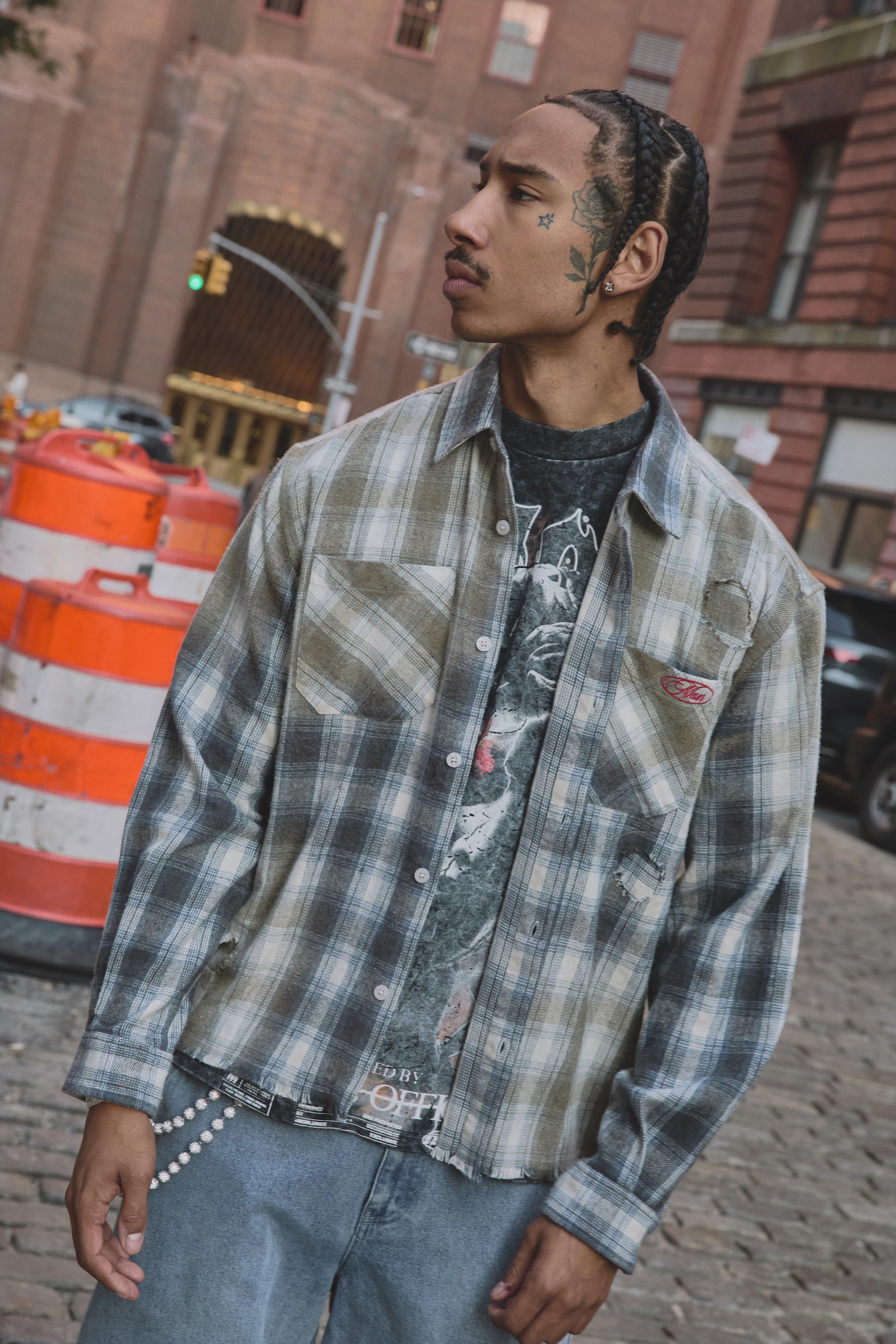 Oversized Boxy Washed Distressed Man Embroidered Shirt