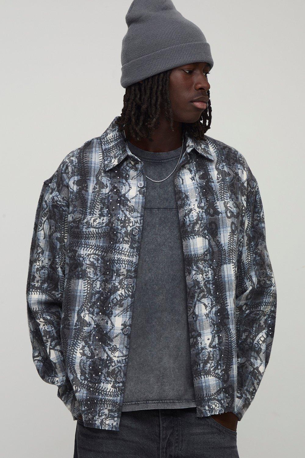 Oversized Boxy Acid Wash Embellished Shirt