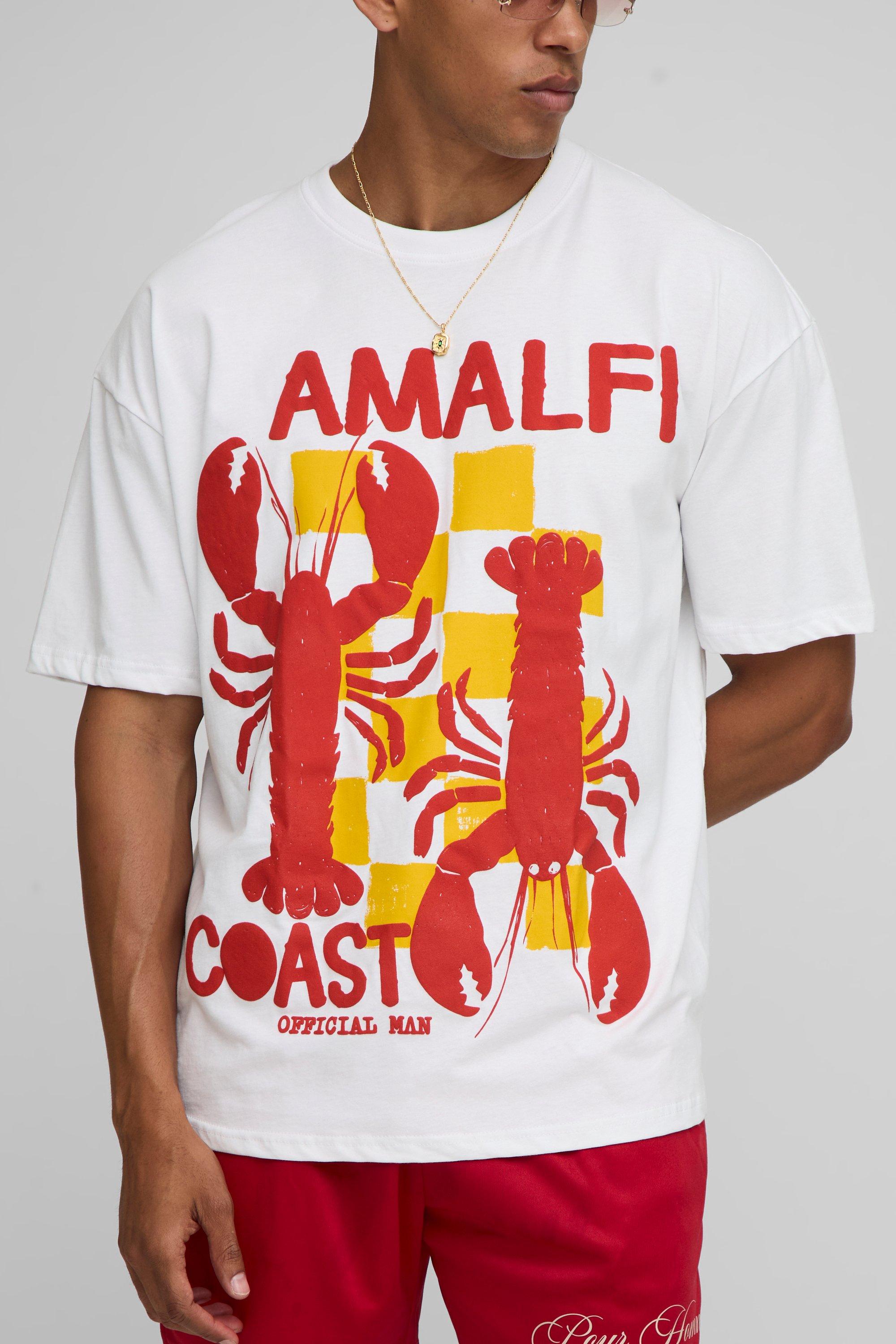 Image of White Amalfi Coast Puff Print Lobster T-Shirt, Bianco