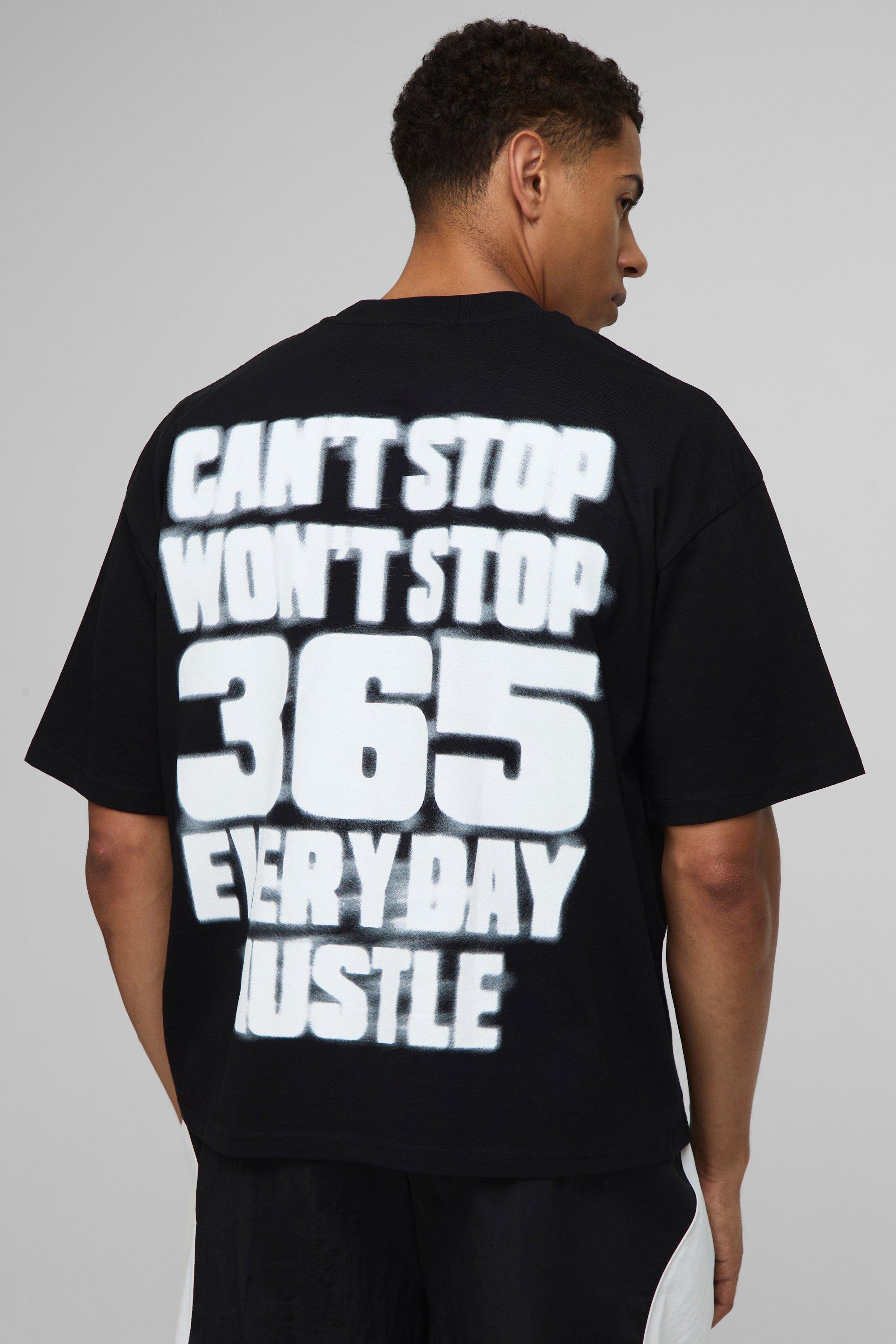 Image of Black Oversized Boxy Extended Neck 365 Hustle Graphic T-Shirt, Nero