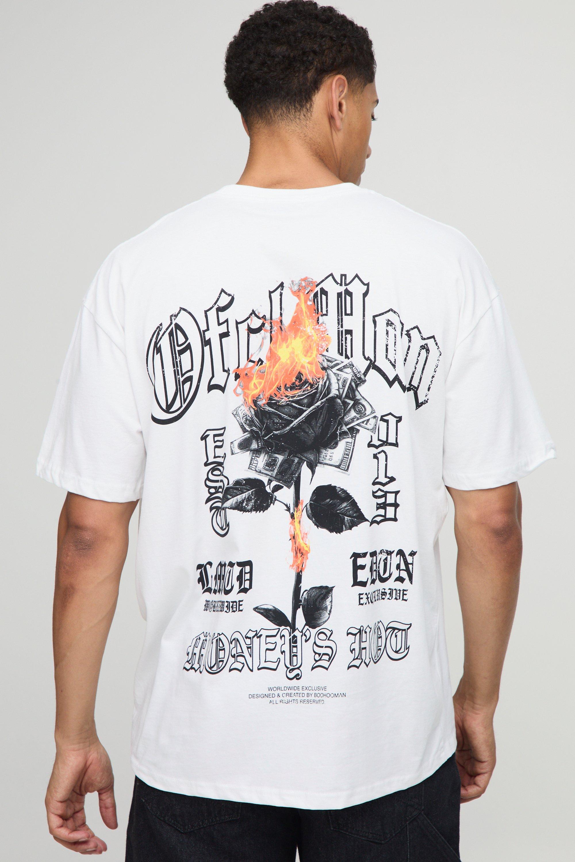 Image of White Oversized Ofcl Man Floral Printed T-Shirt, Bianco