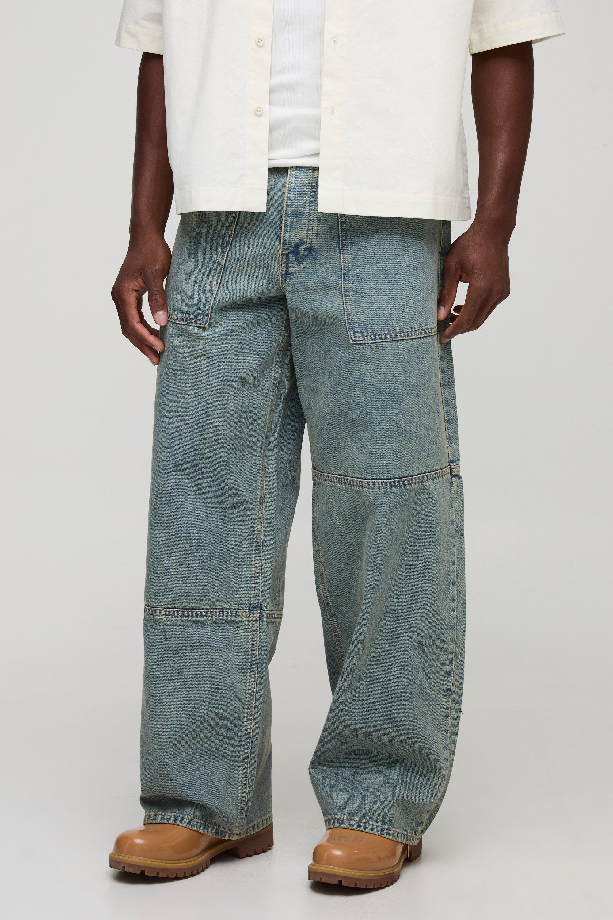 Boohoo Baggy Fit Debossed Vintage Wash Jeans, Vintage Wash