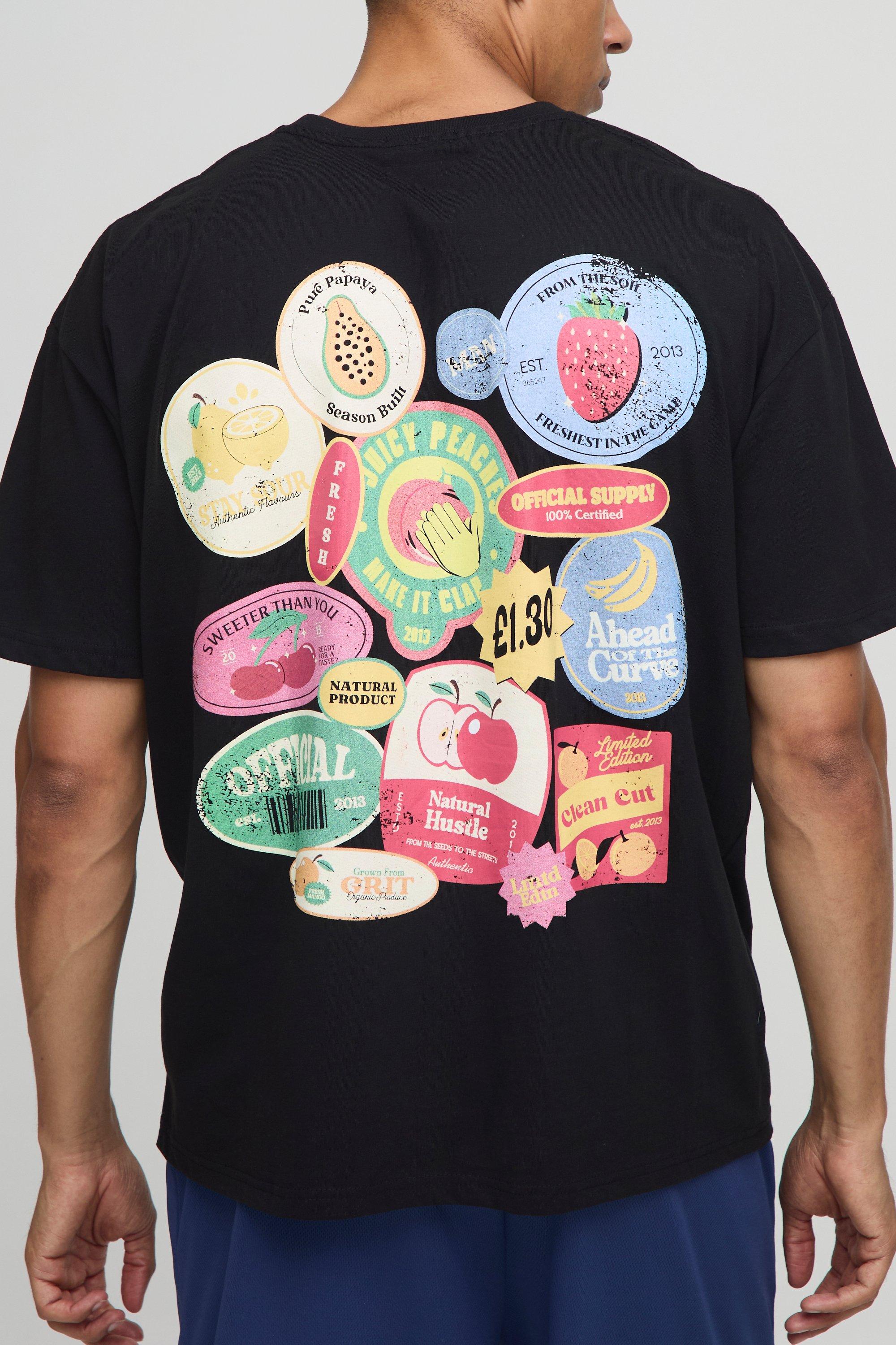 Mens Black Oversized Summer Coaster Graphic T-Shirt, Black