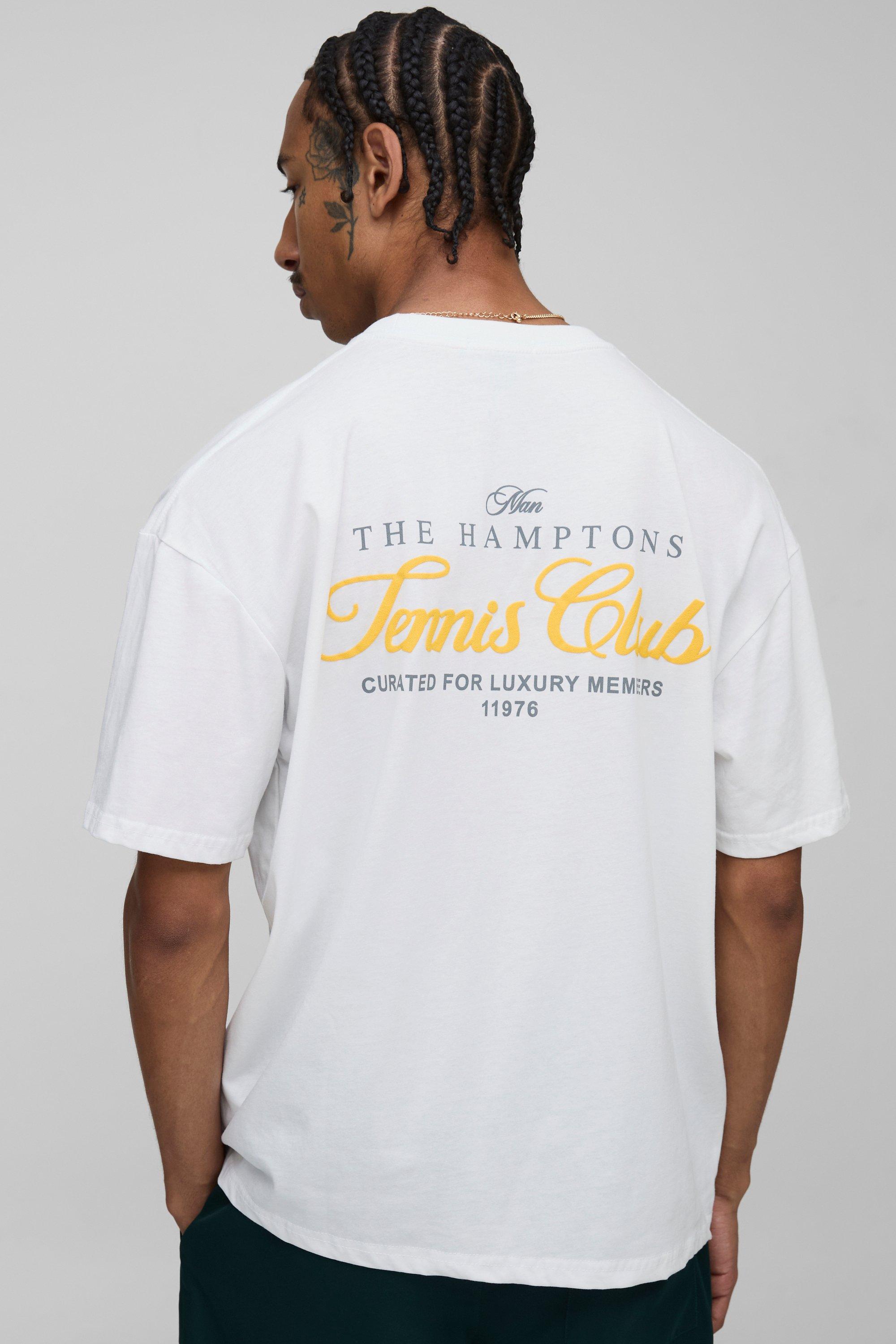 Image of Oversized Hamptons Tennis Club Puff Print T-Shirt, Bianco