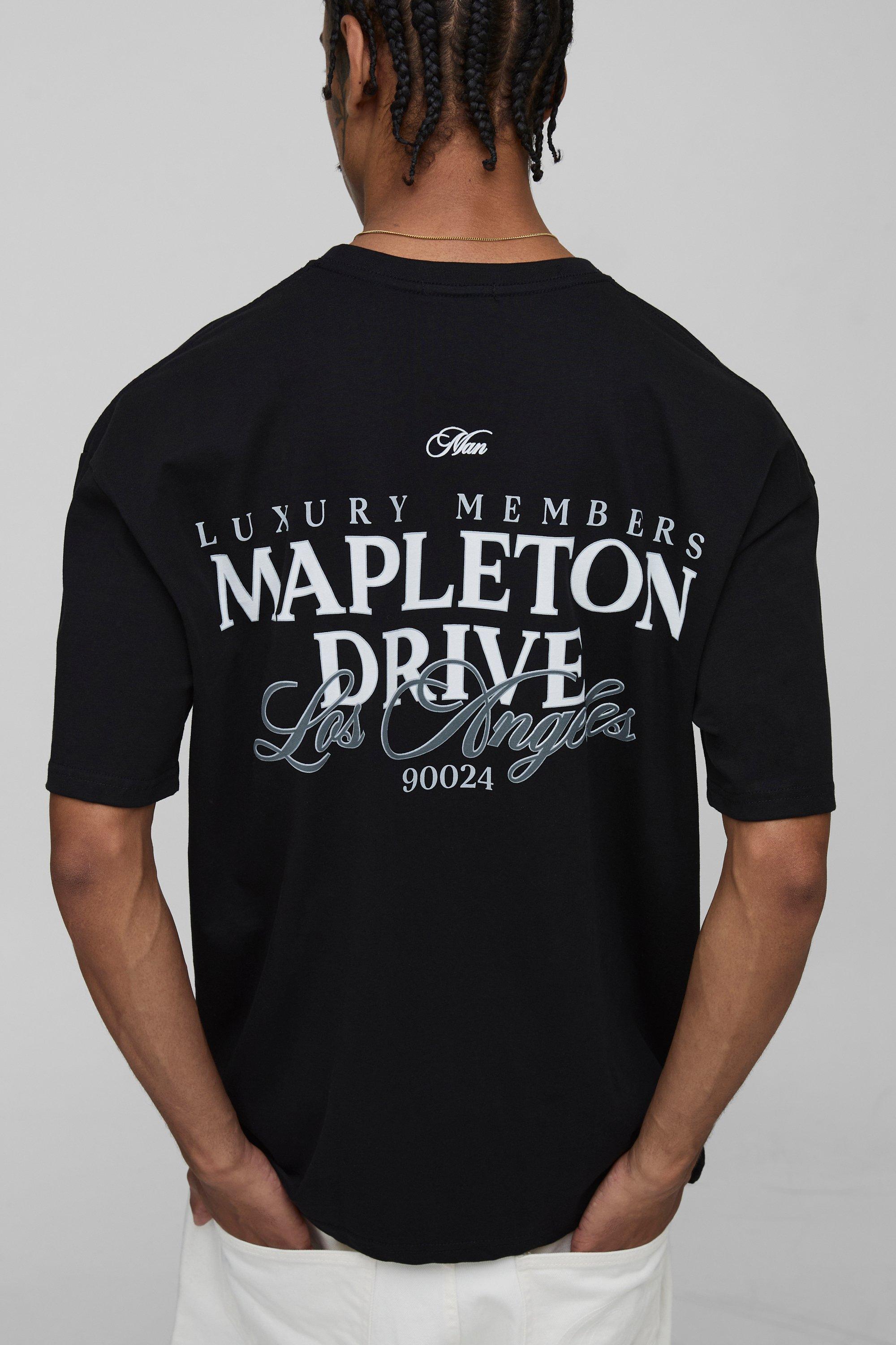 Image of Oversized Man Script Mapleton Drive Extended Neck T-Shirt, Nero