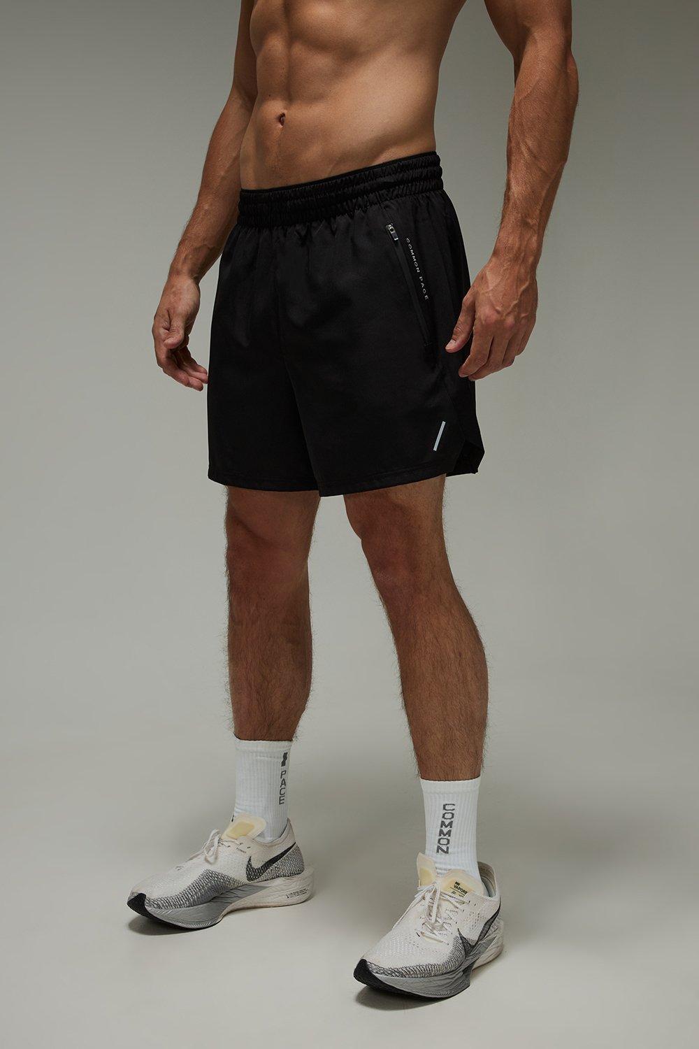 Mens Black Common Pace Running Double Waistband 7inch Short, Black
