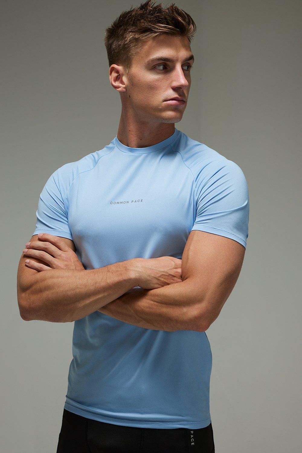 Mens Blue Common Pace Running Muscle Fit Mesh T-shirt, Blue