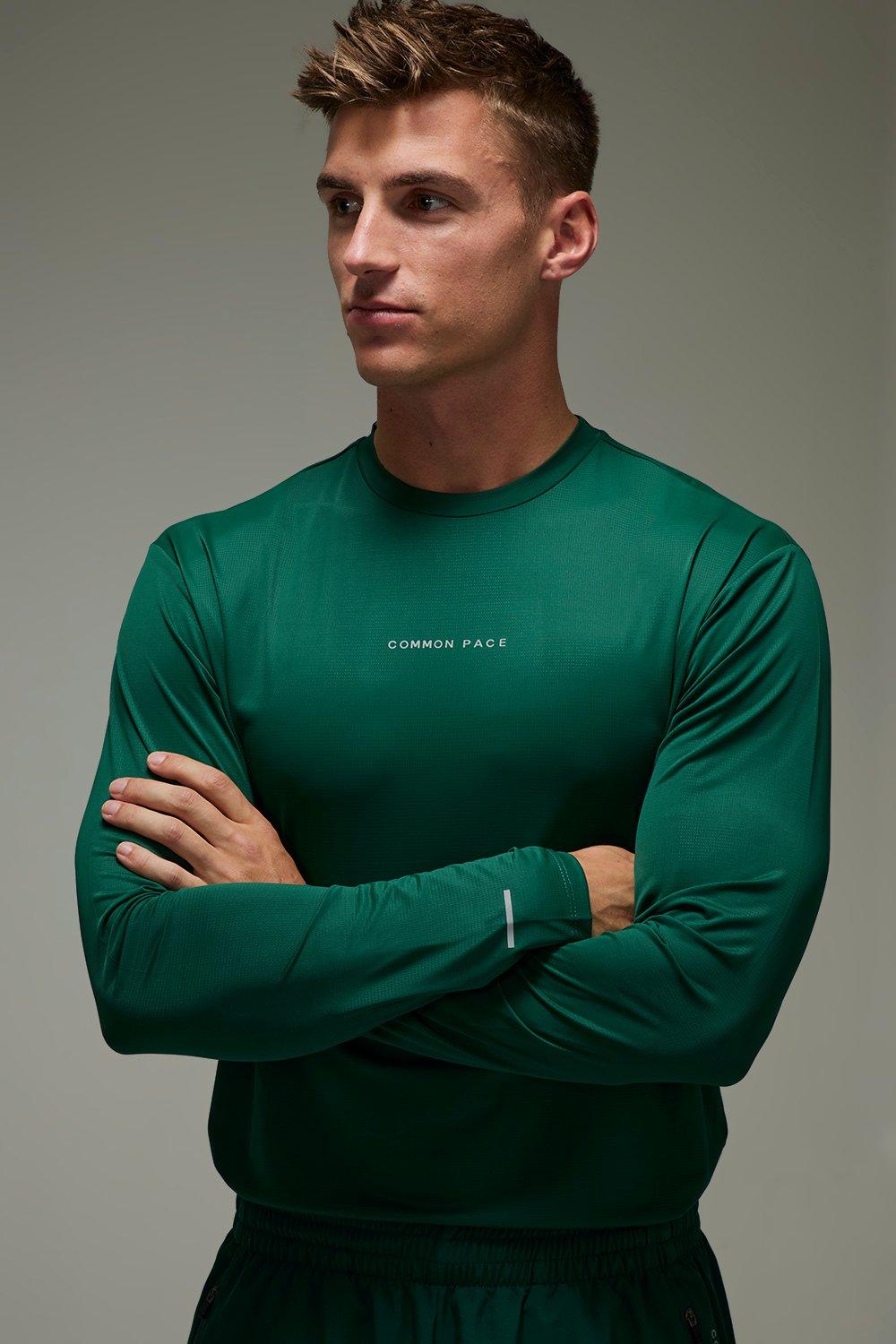 Mens Green Common Pace Running Regular Fit Long Sleeve T-shirt, Green