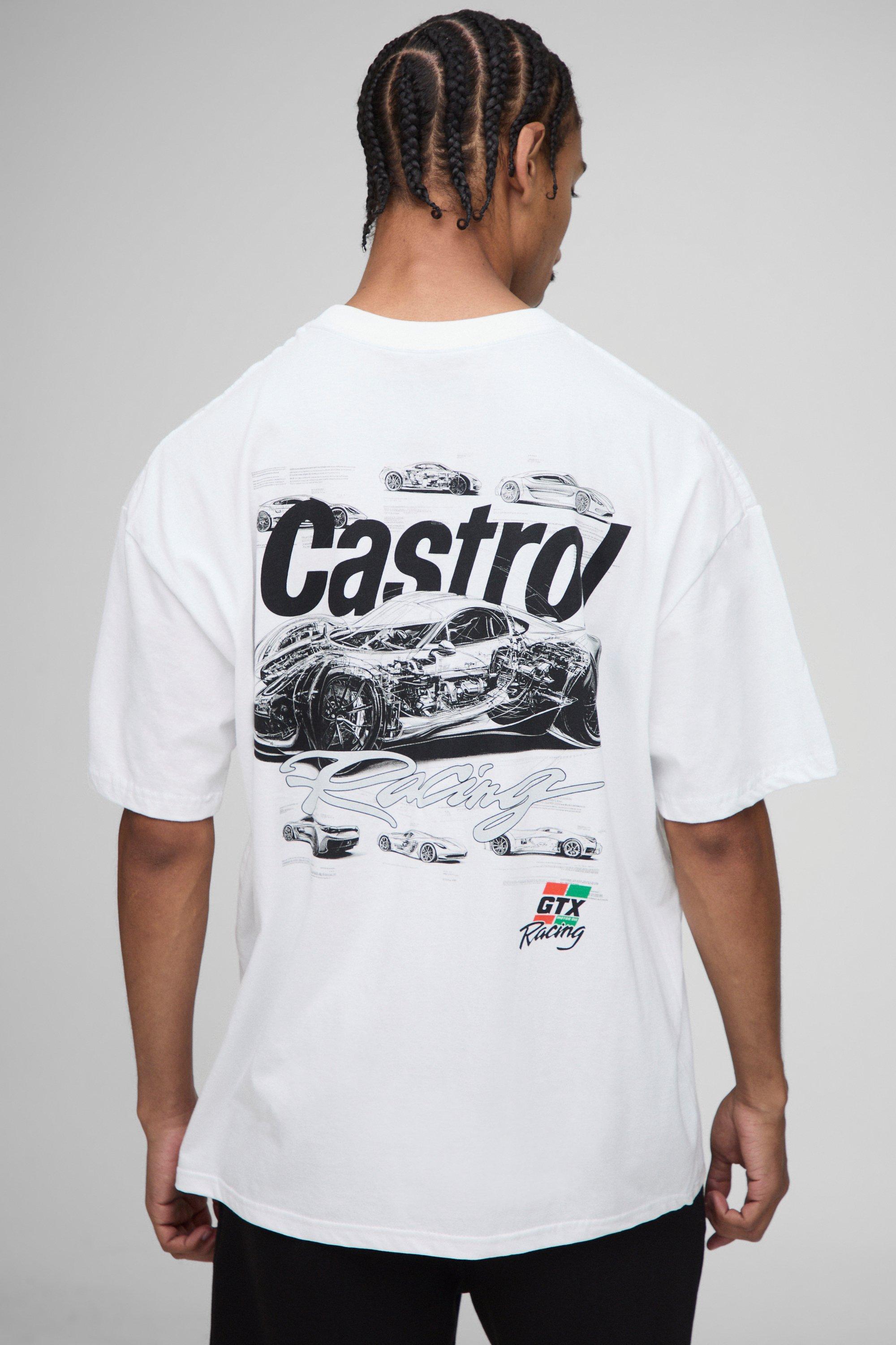 Image of White Oversized Castrol Racing Moto License Printed T-Shirt, Bianco