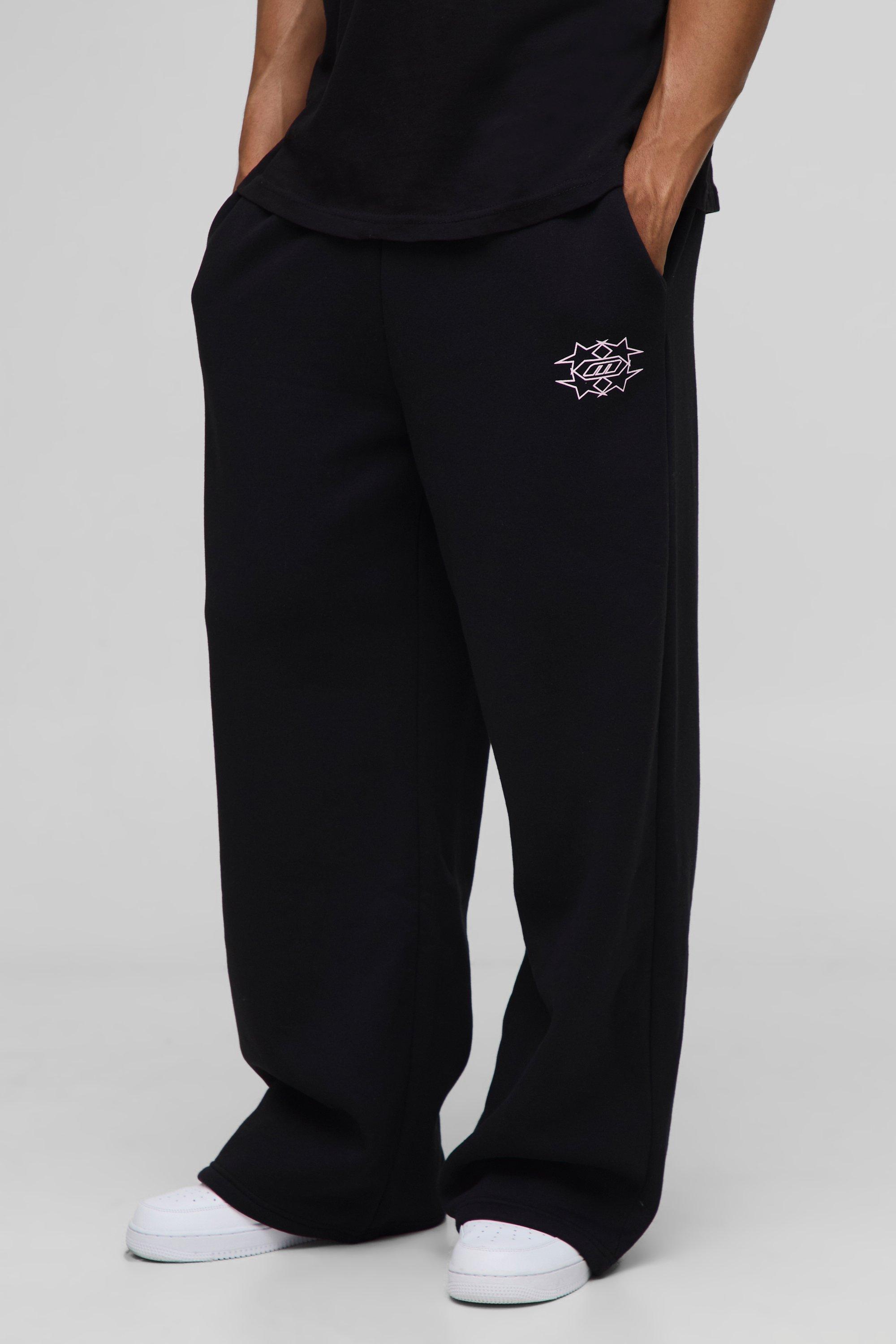 Mens Black Wide Leg M Star Joggers, Black