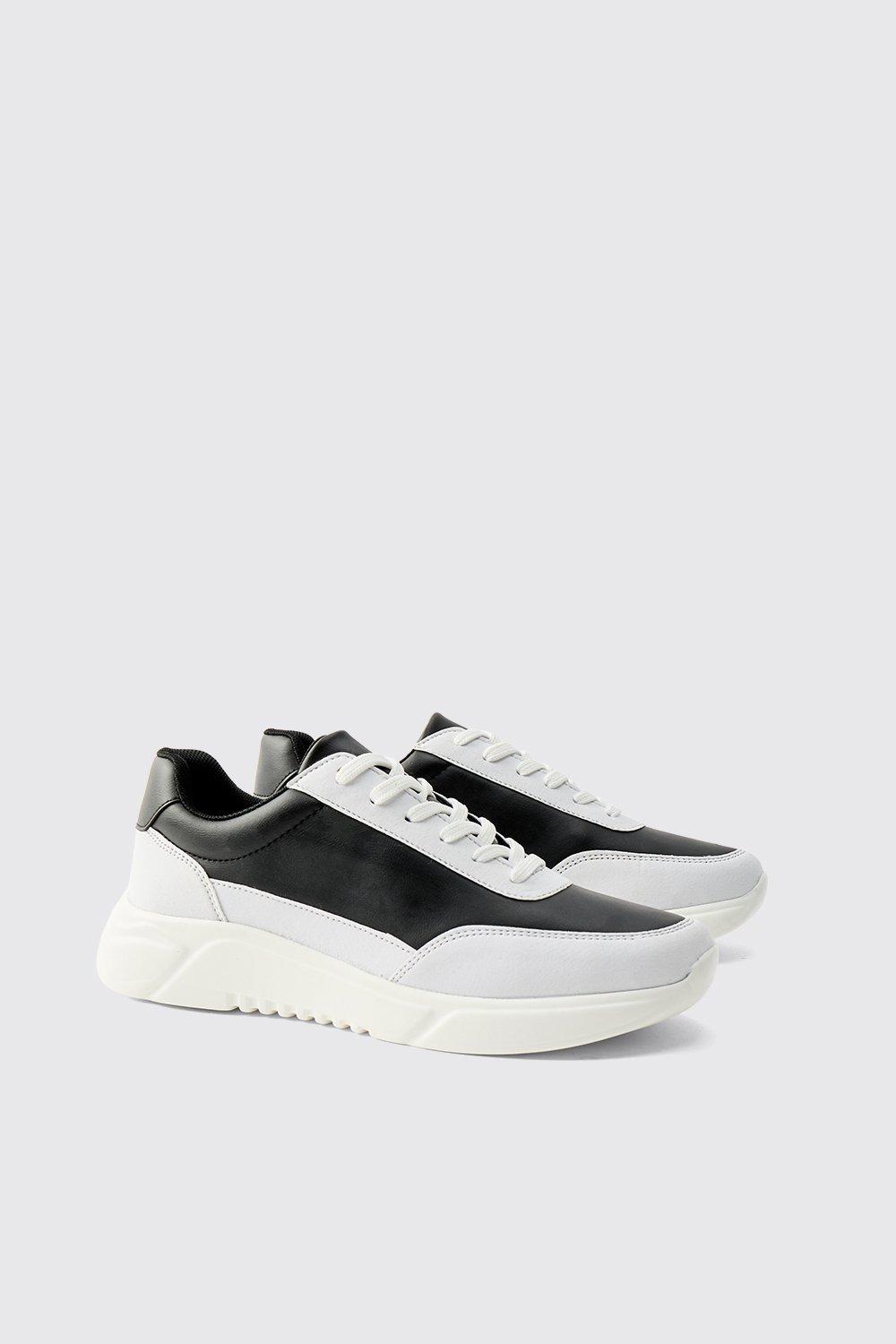 Mens Black Chunky Panel Trainers, Black