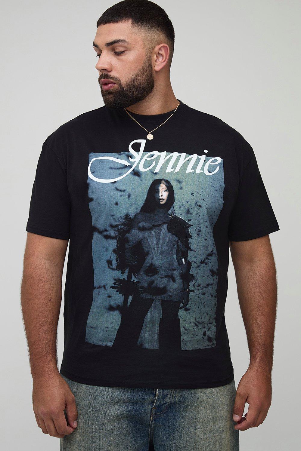 Mens Grey Plus Oversized Jennie License Print T-Shirt, Grey