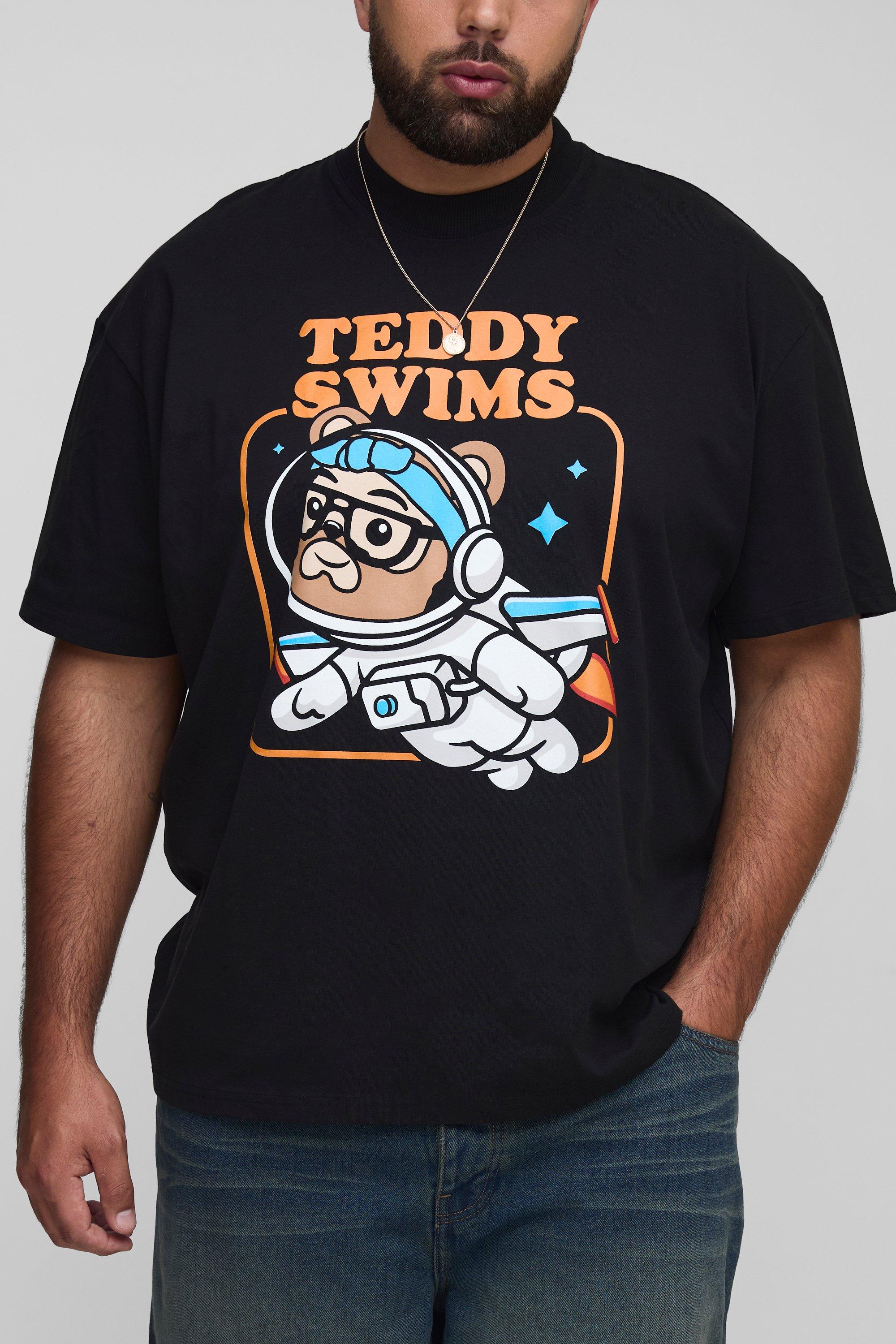 Image of Plus Oversized Teddy Swims License Print T-Shirt, Nero