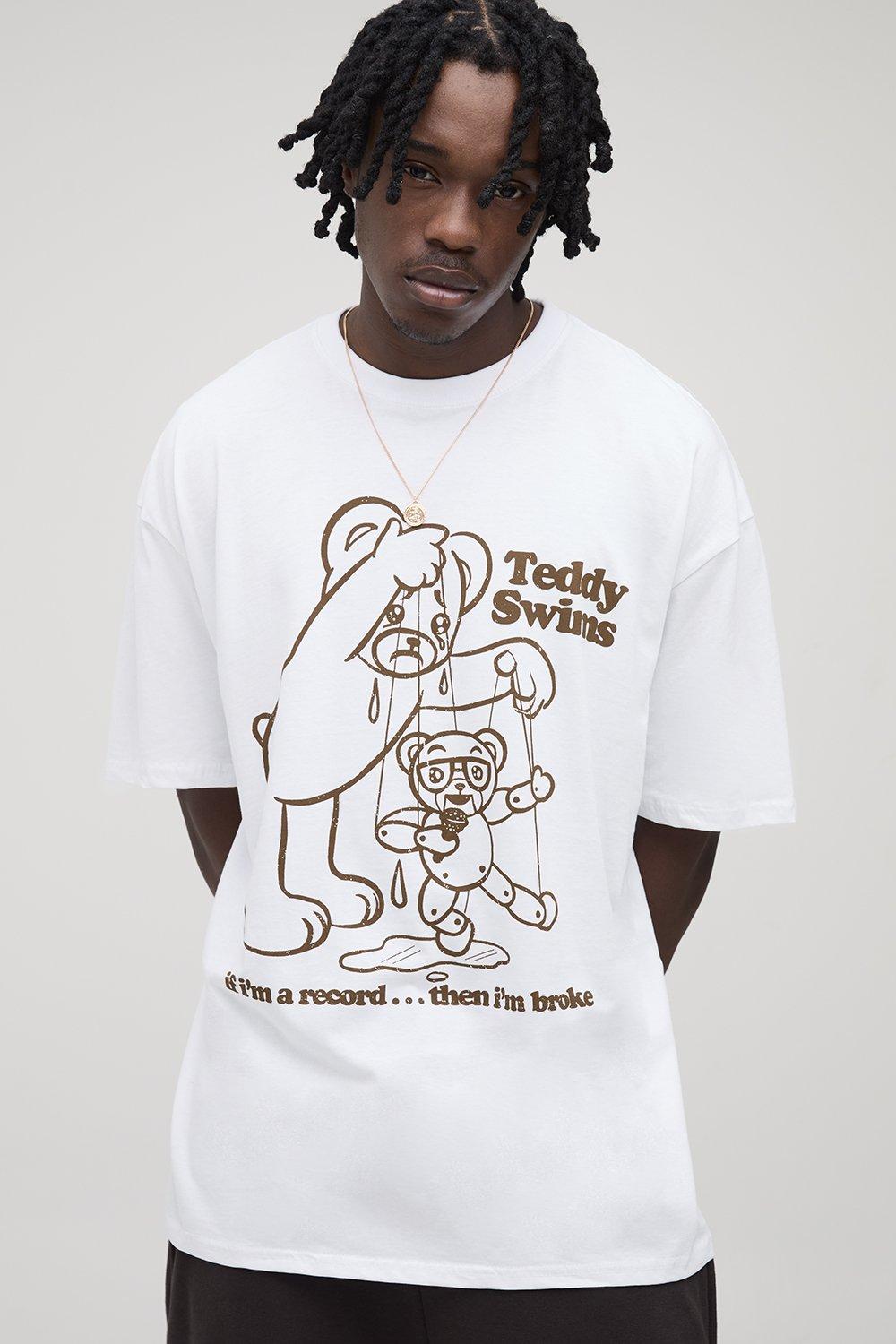 Image of Tall Oversized Teddy Swims Print T-Shirt, Bianco