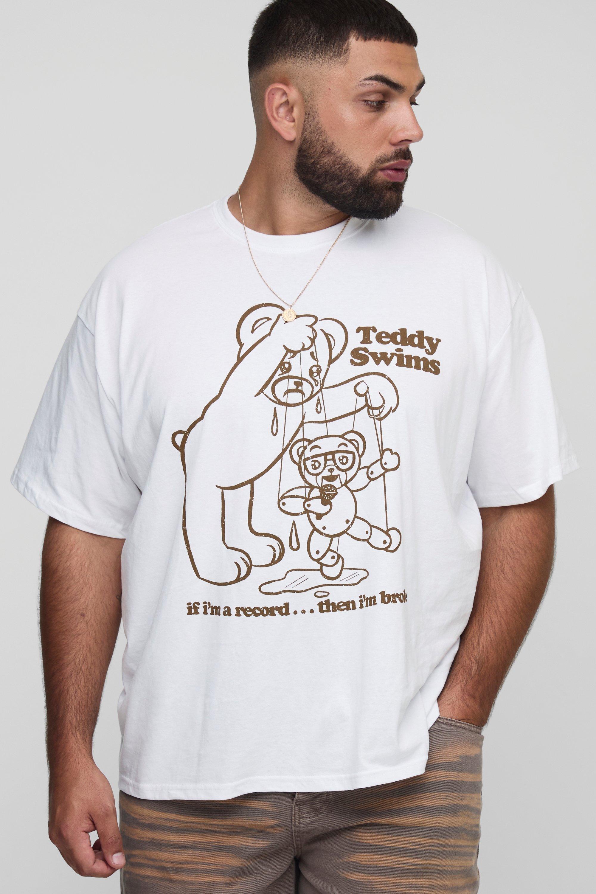 Image of Plus Oversized Teddy Swims Puppet Print T-Shirt, Bianco