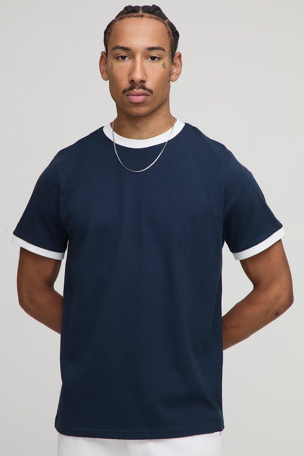 Image of Regular Fit Ringer Crew Neck T-Shirt, Navy