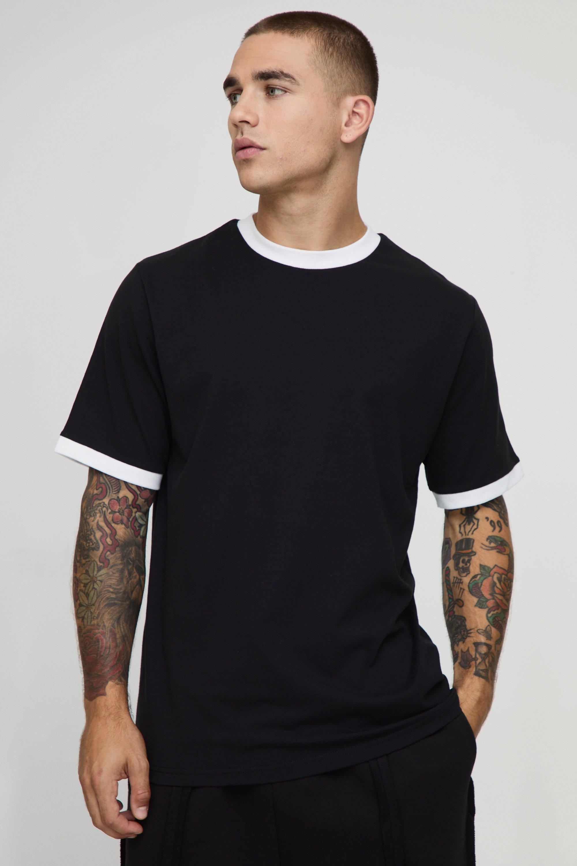 Image of Regular Fit Ringer Crew Neck T-Shirt, Nero