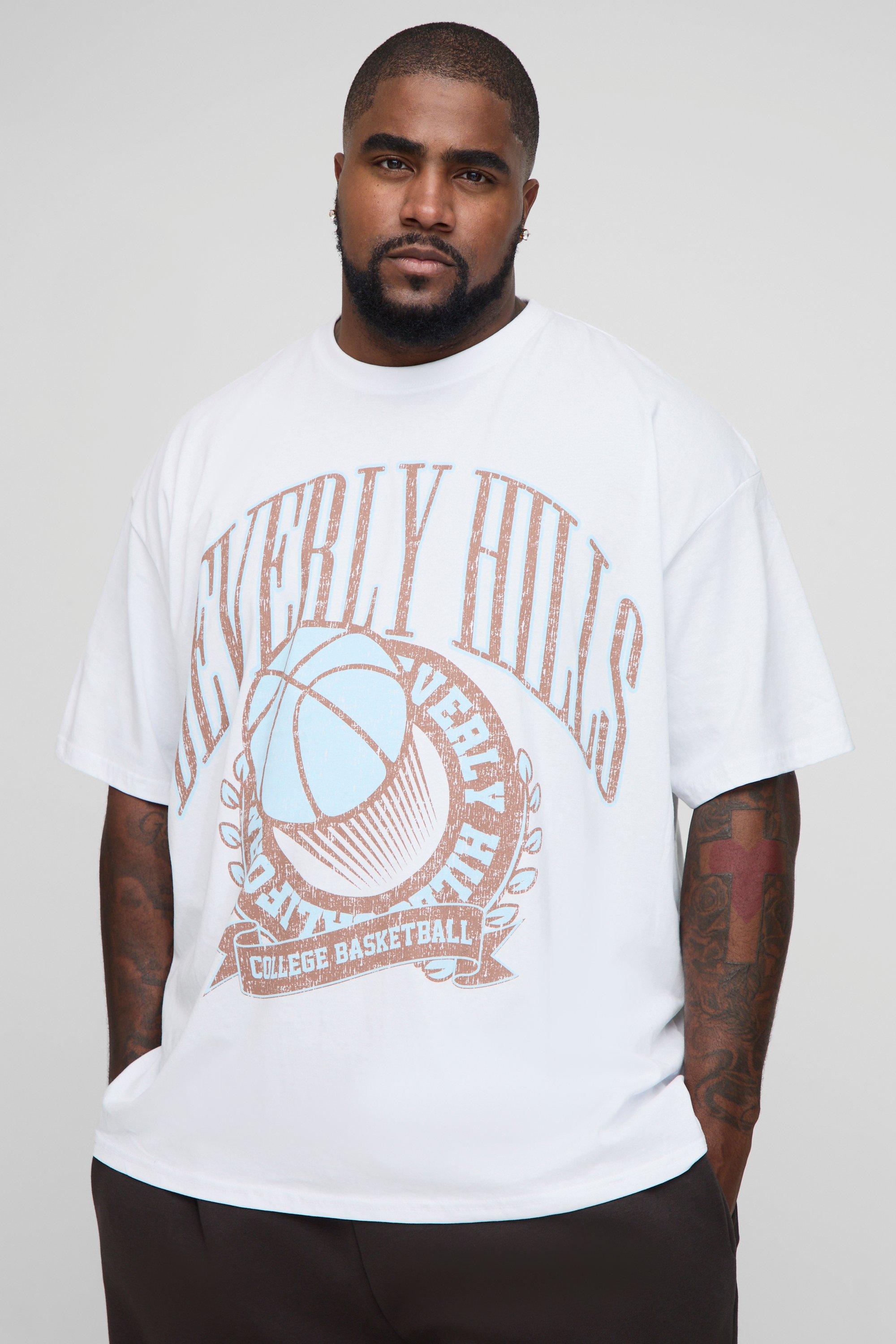 Image of Plus Oversized Beverly Hills Varsity Print T-Shirt, Multi