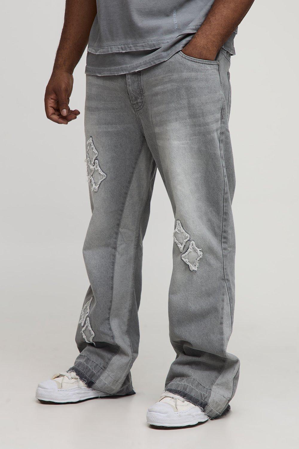 Image of Plus Slim Flare Applique Gusset Panel Jeans, Grigio