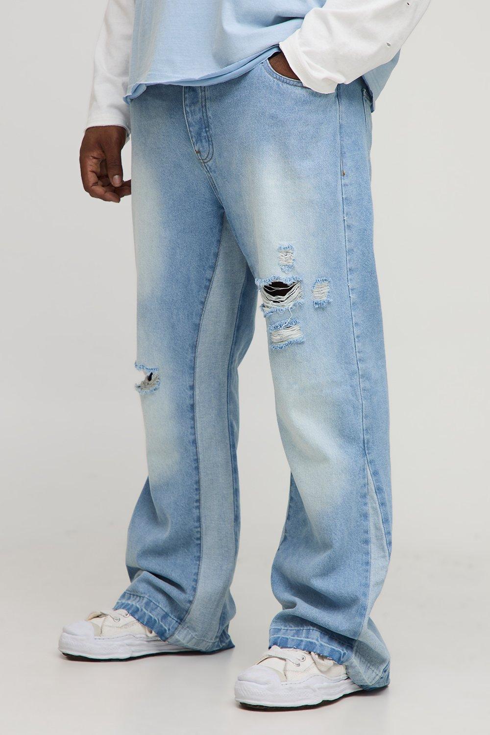 Image of Plus Slim Flare Gusset Detail Distressed Panel Jeans, Azzurro