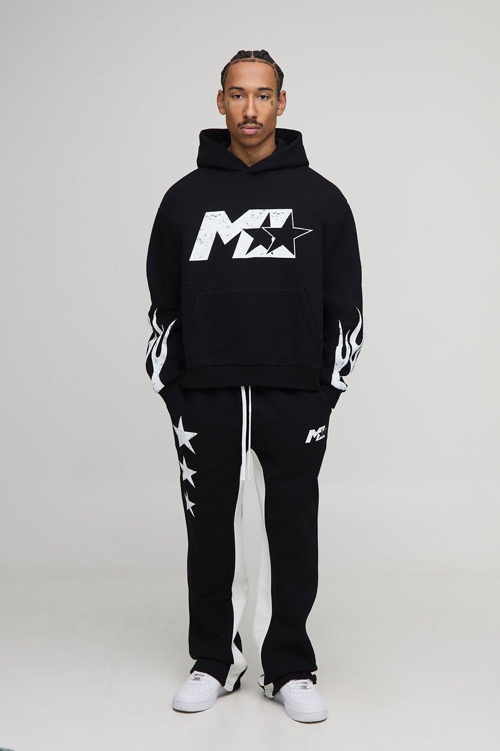 Image of Oversized Boxy M Star Hooded Gusset Tracksuit, Nero