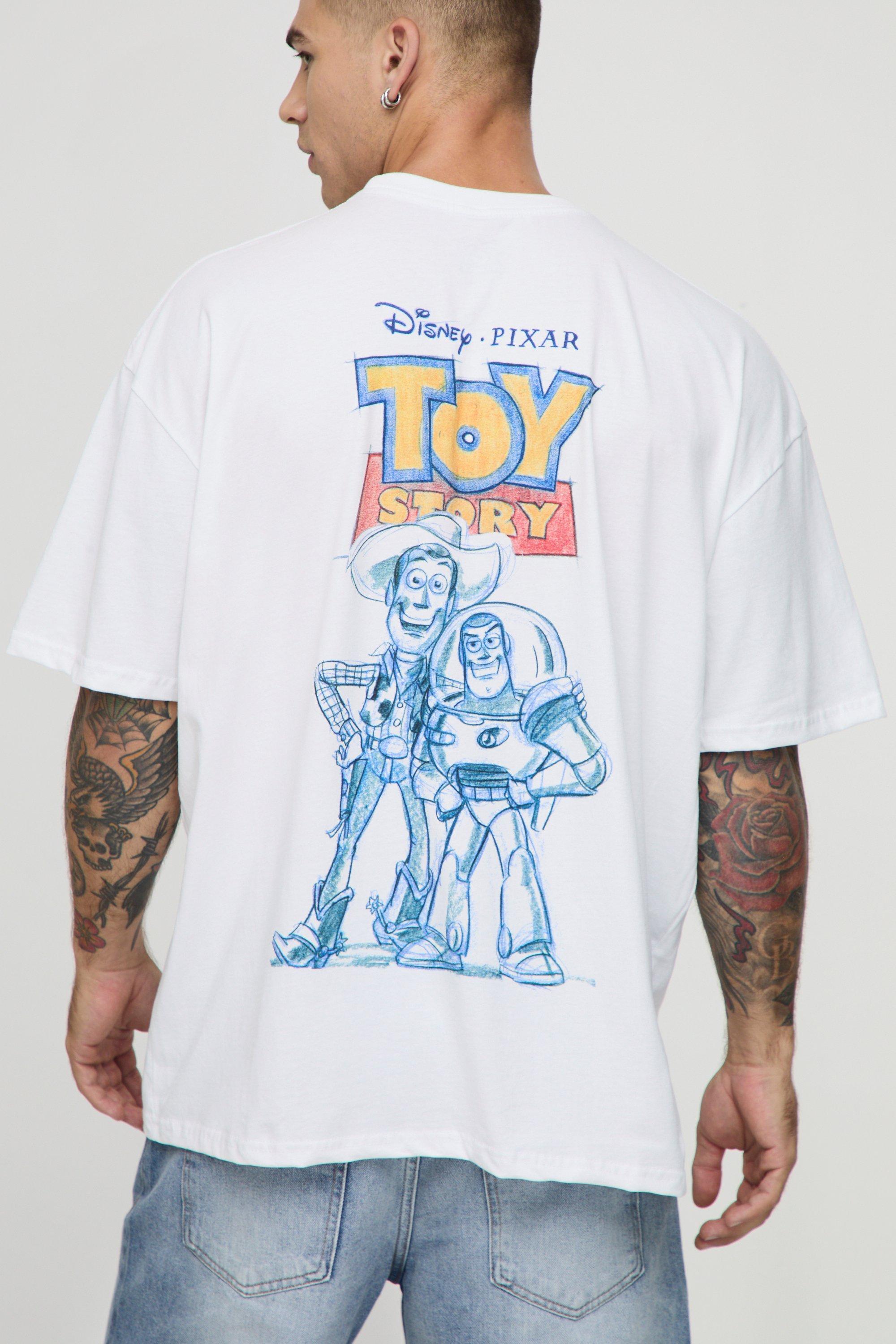 Image of White Oversized Disney Pixar Toy Story License Printed T-Shirt, Bianco