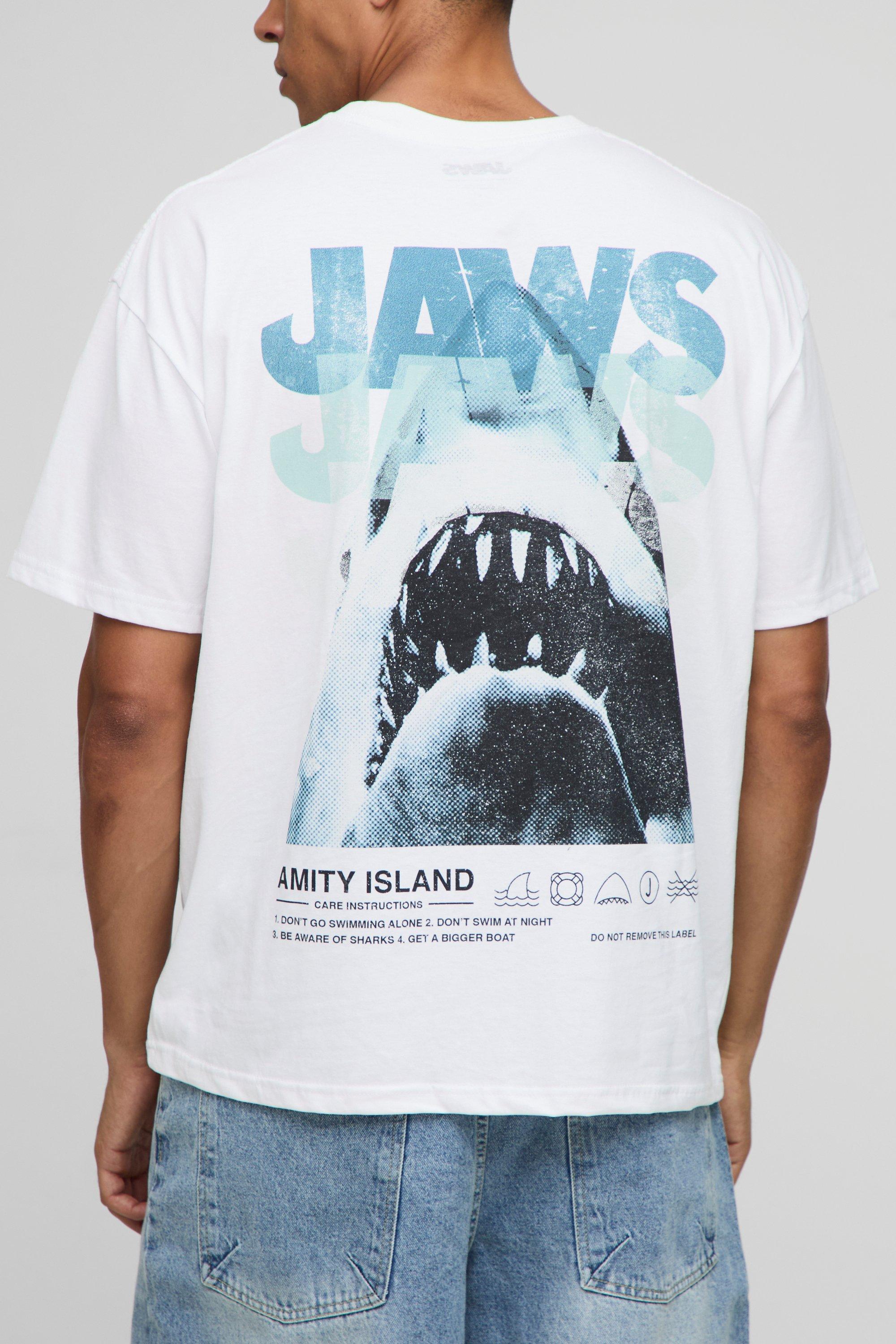Mens White Oversized Jaws License T-Shirt, White