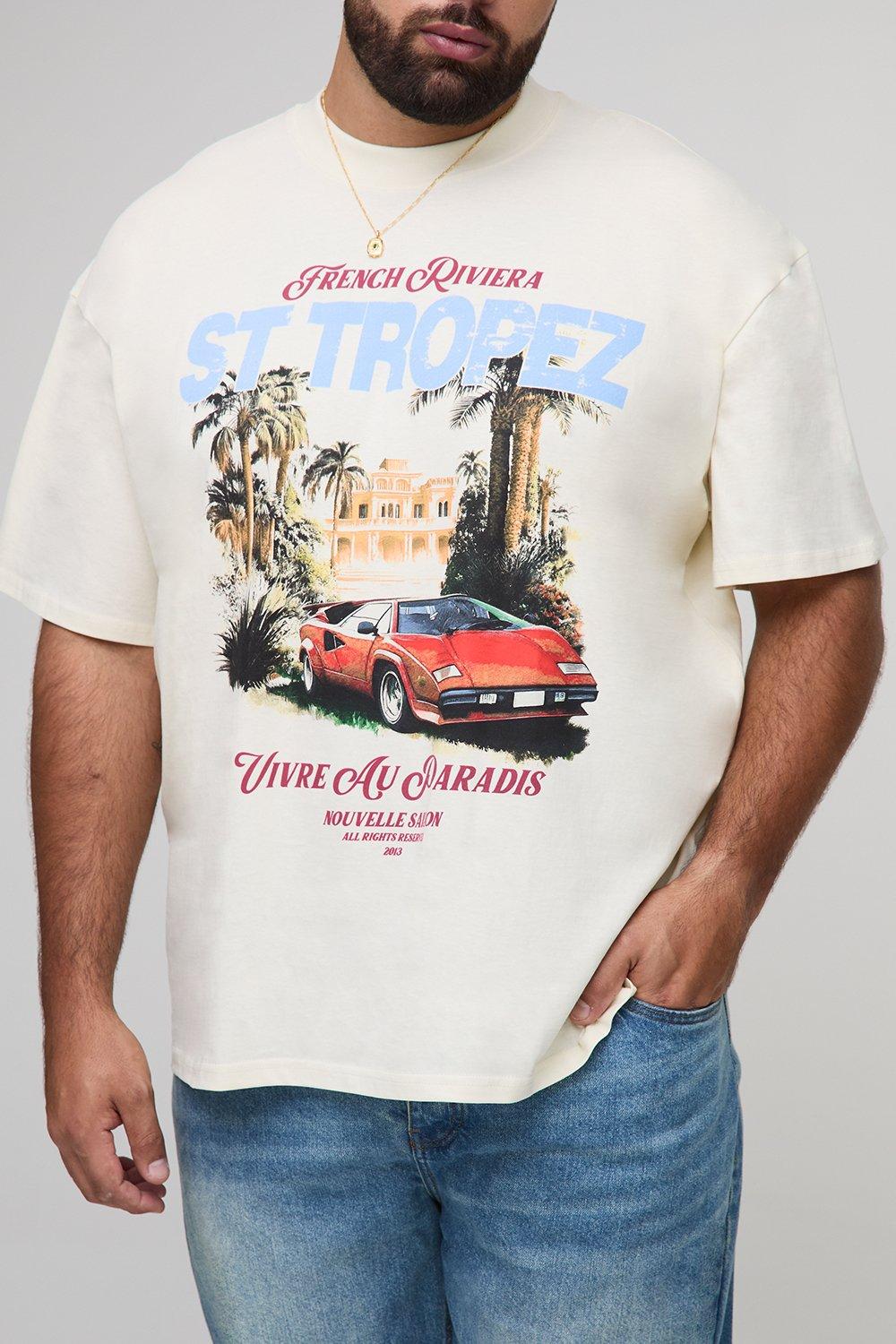 Image of Plus Oversized Extended Neck French Riviera T-Shirt, Beige