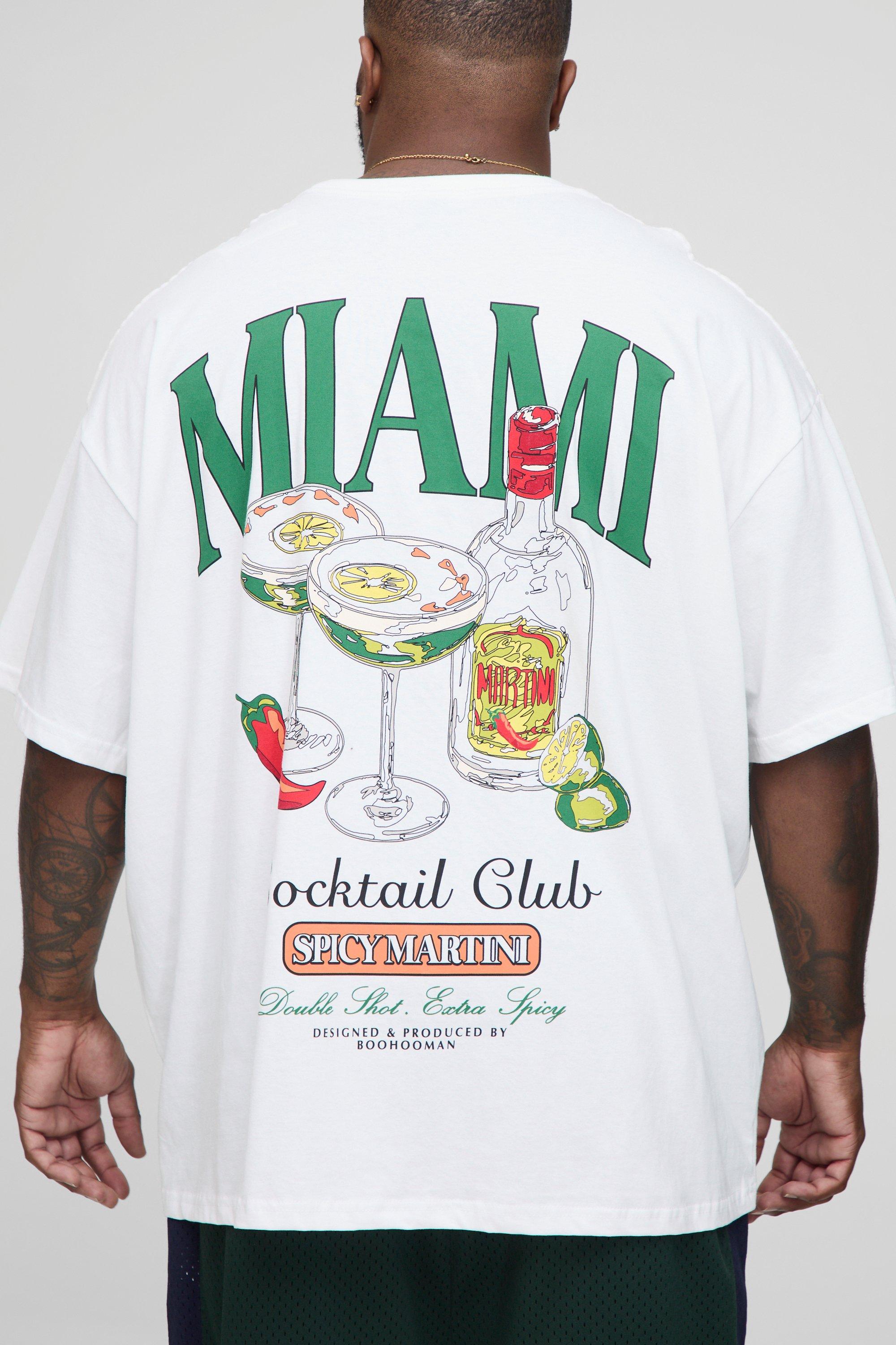 Image of Plus Oversized Miami Cocktail Club Printed T-Shirt, Bianco