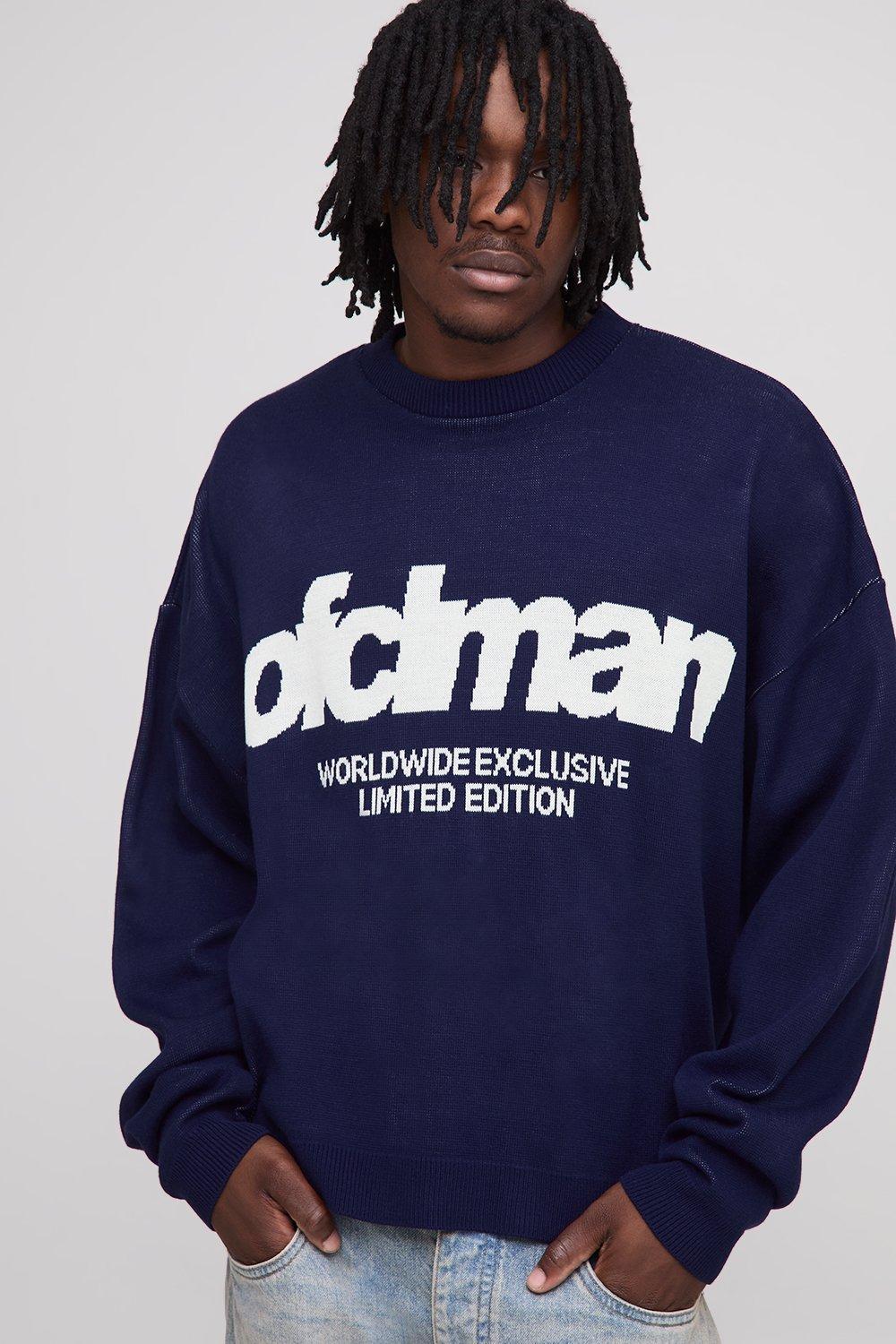 Mens Navy Tall Oversized Boxy Knitted Jumper, Navy