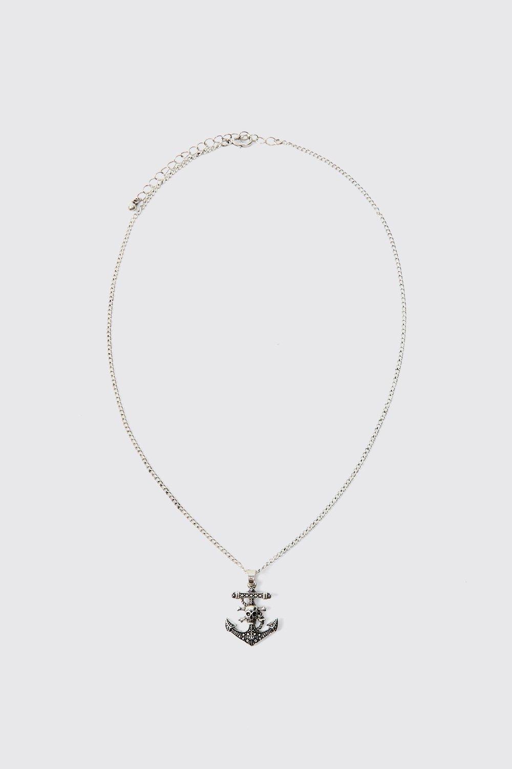 Mens Grey Anchor Pendant Necklace, Grey