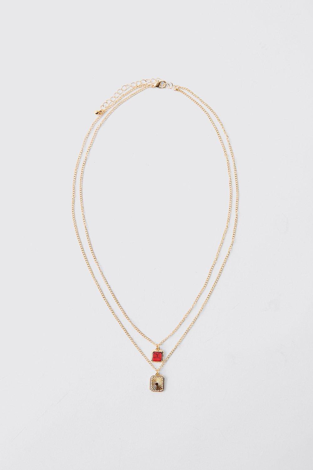 Mens Metallics Multi Layered Gem Necklace, Metallics