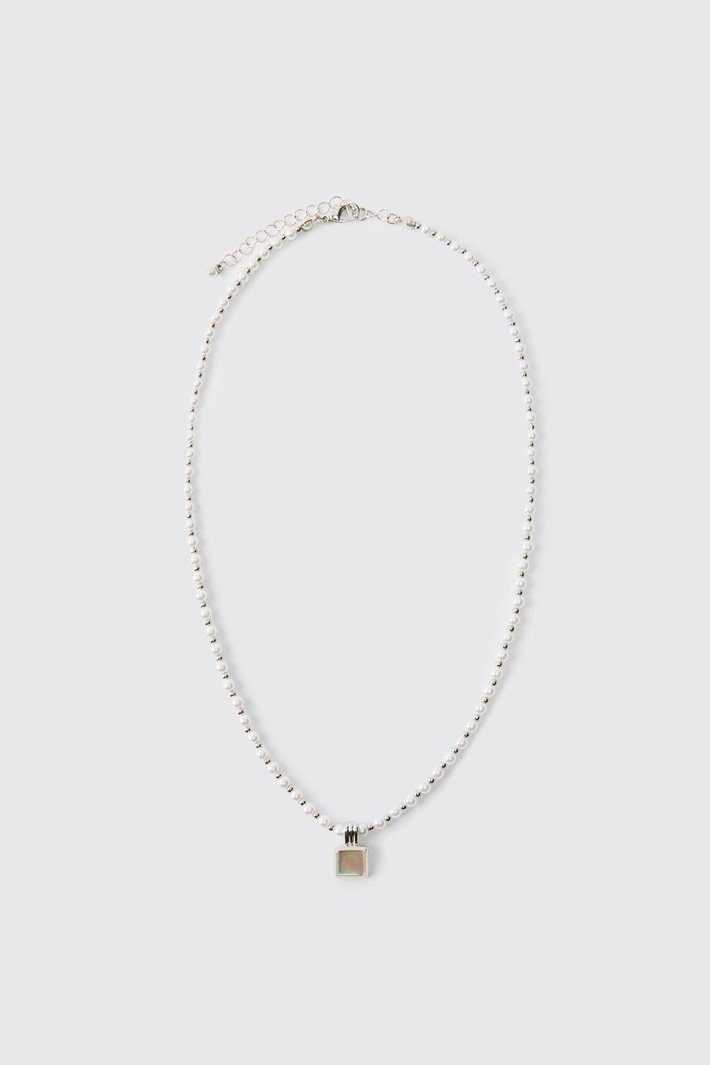 Mens Grey Silver Pendant Chain Necklace, Grey