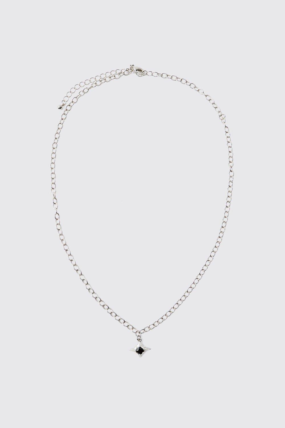 Mens Grey Silver Star Chain Necklace, Grey