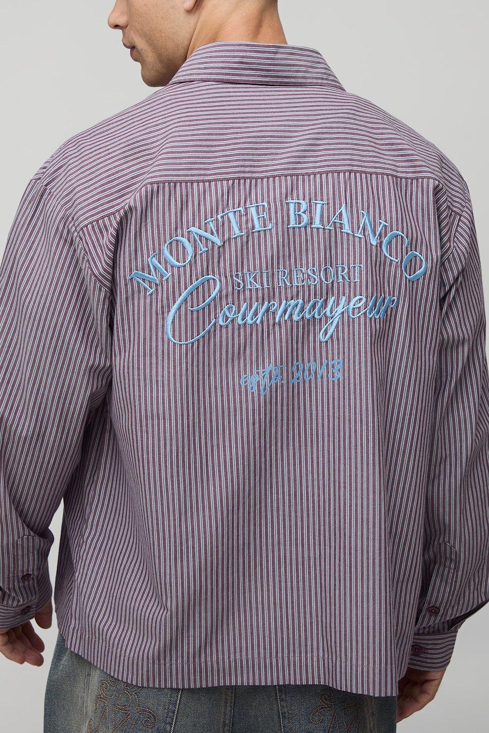 Image of Oversized Monte Bianco Embroidered Long Sleeve Stripe Shirt, Rosso