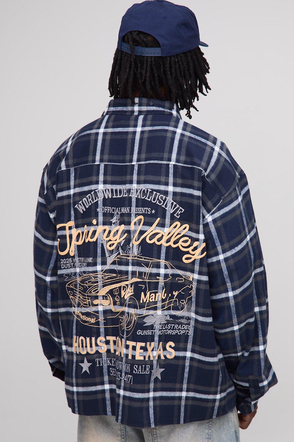 Image of Tall Western Car Back Embroidered Flannel Shirt, Navy