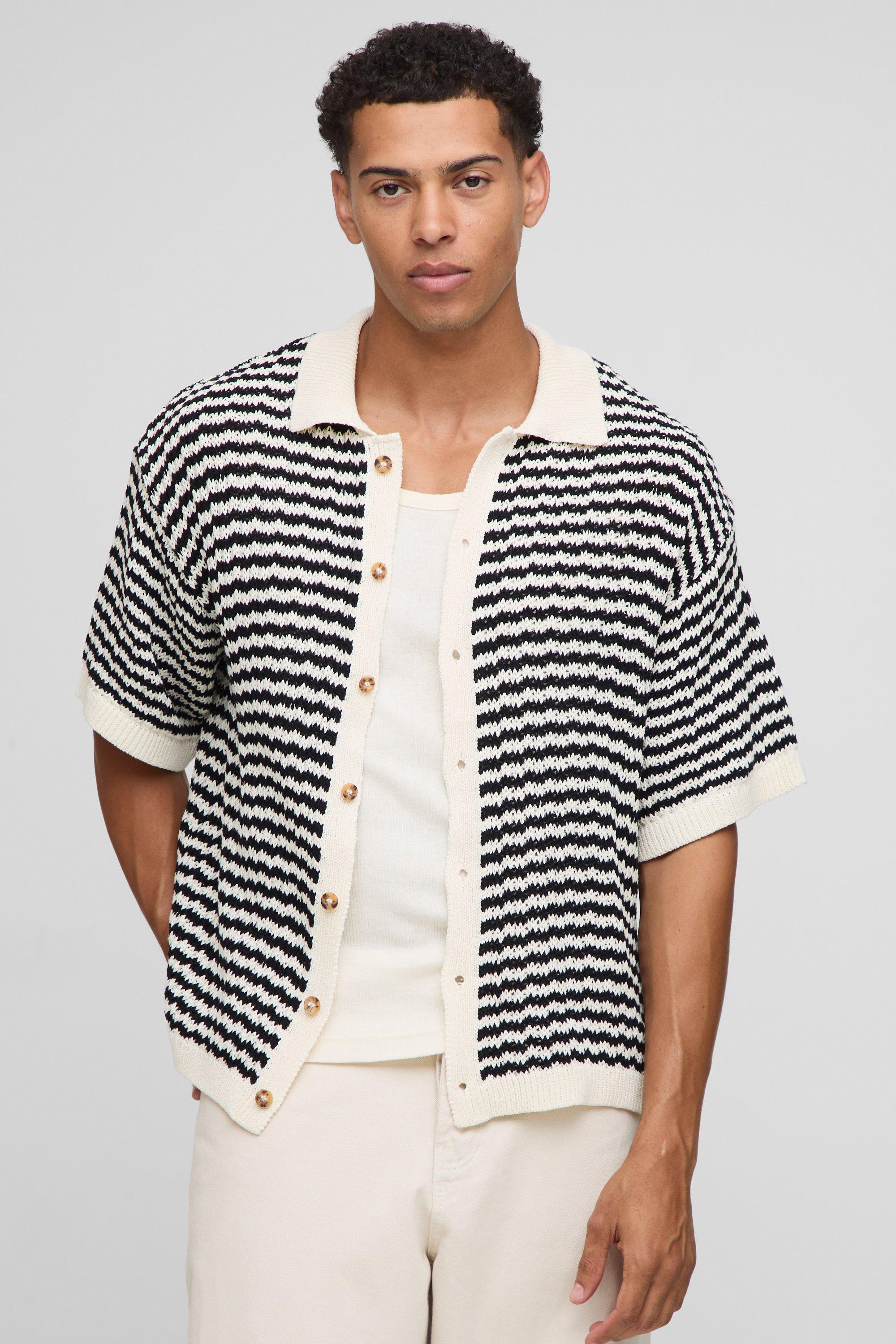 Oversized Boxy Stripe Knitted Shirt