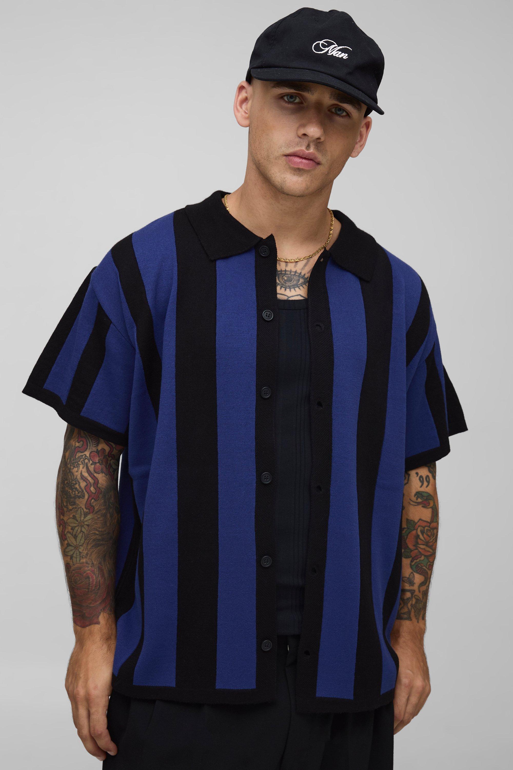 Boxy Fit Striped Knitted Shirt