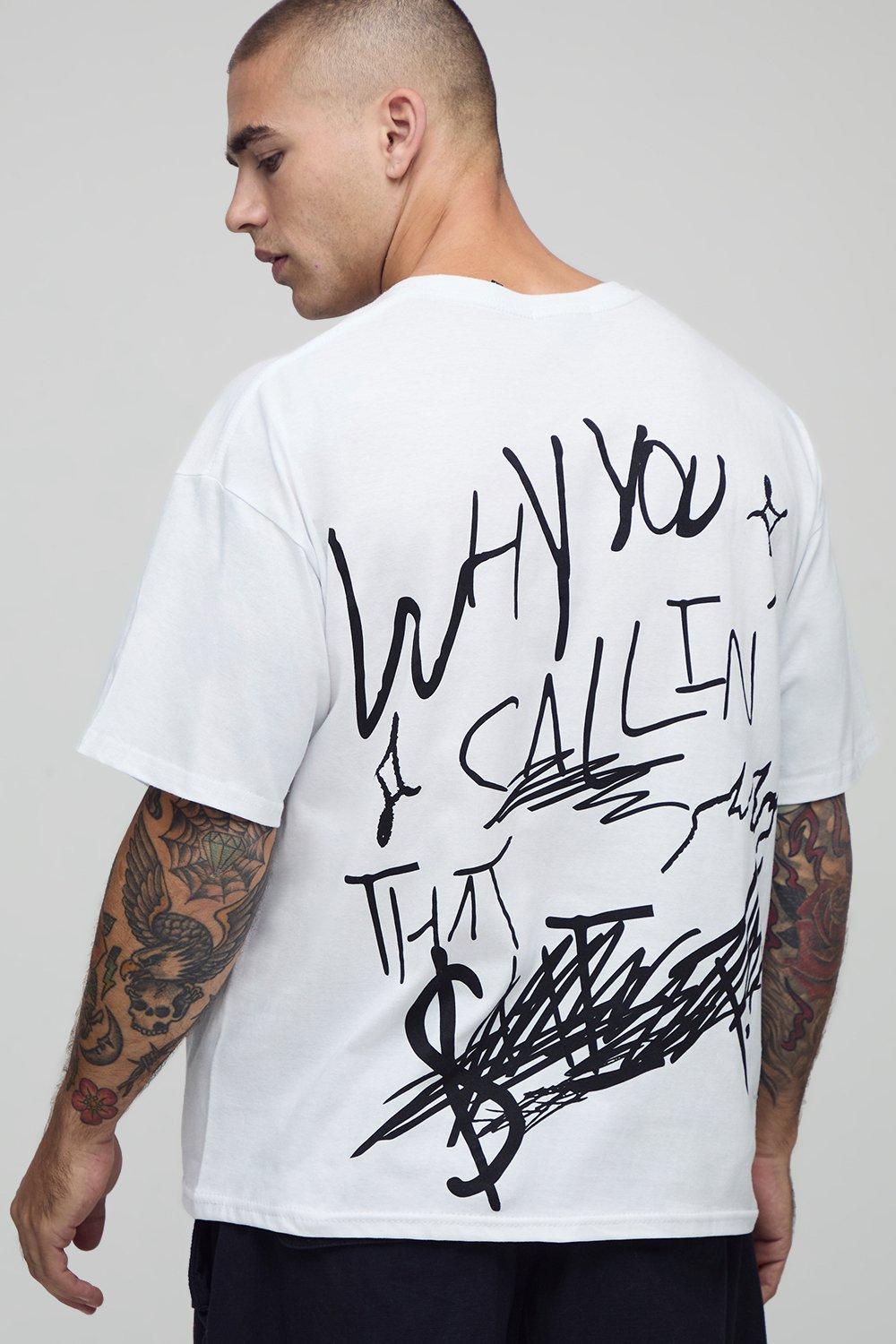 Mens White Oversized Boxy Who's Calling Slogan T-Shirt, White