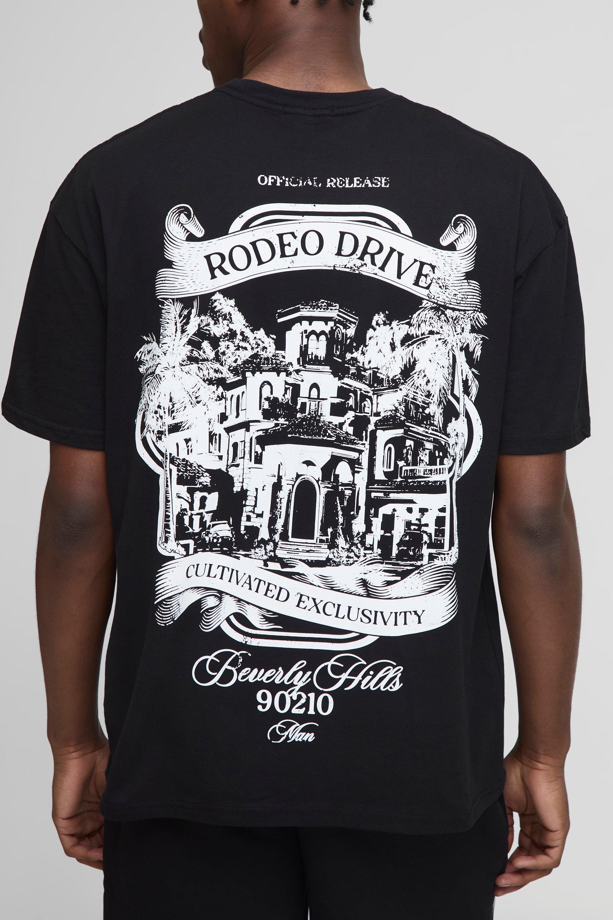 Mens Black Oversized Rodeo Drive Graphic T-Shirt, Black