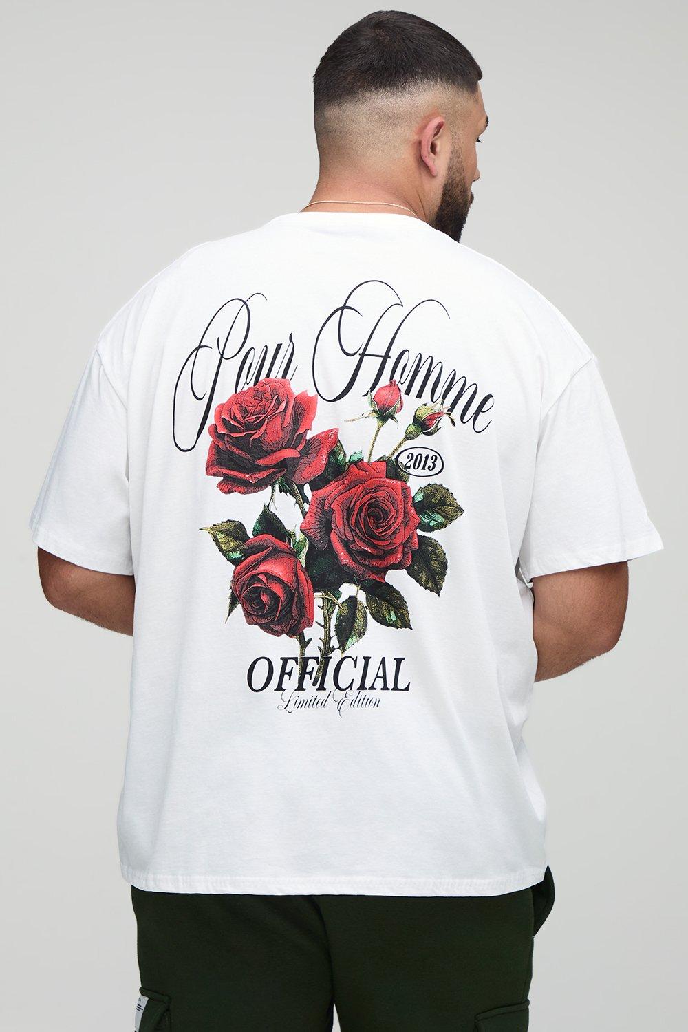 Image of Plus Oversized Official Floral Print T-Shirt, Bianco