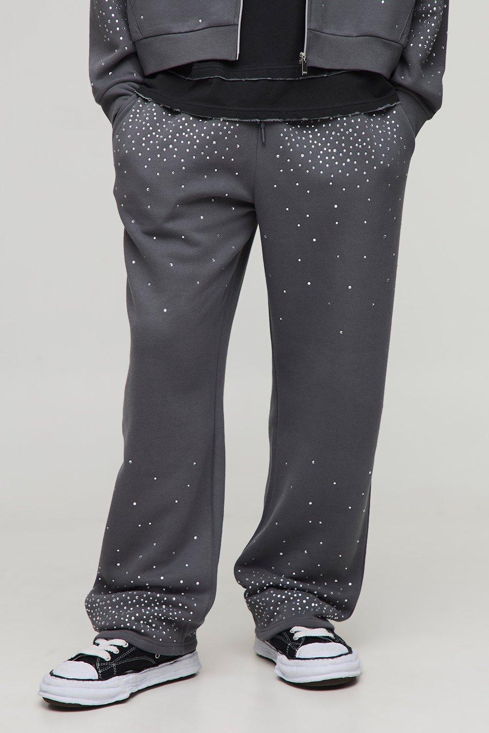 Image of Baggy Fit Rhinestone Joggers, Grigio
