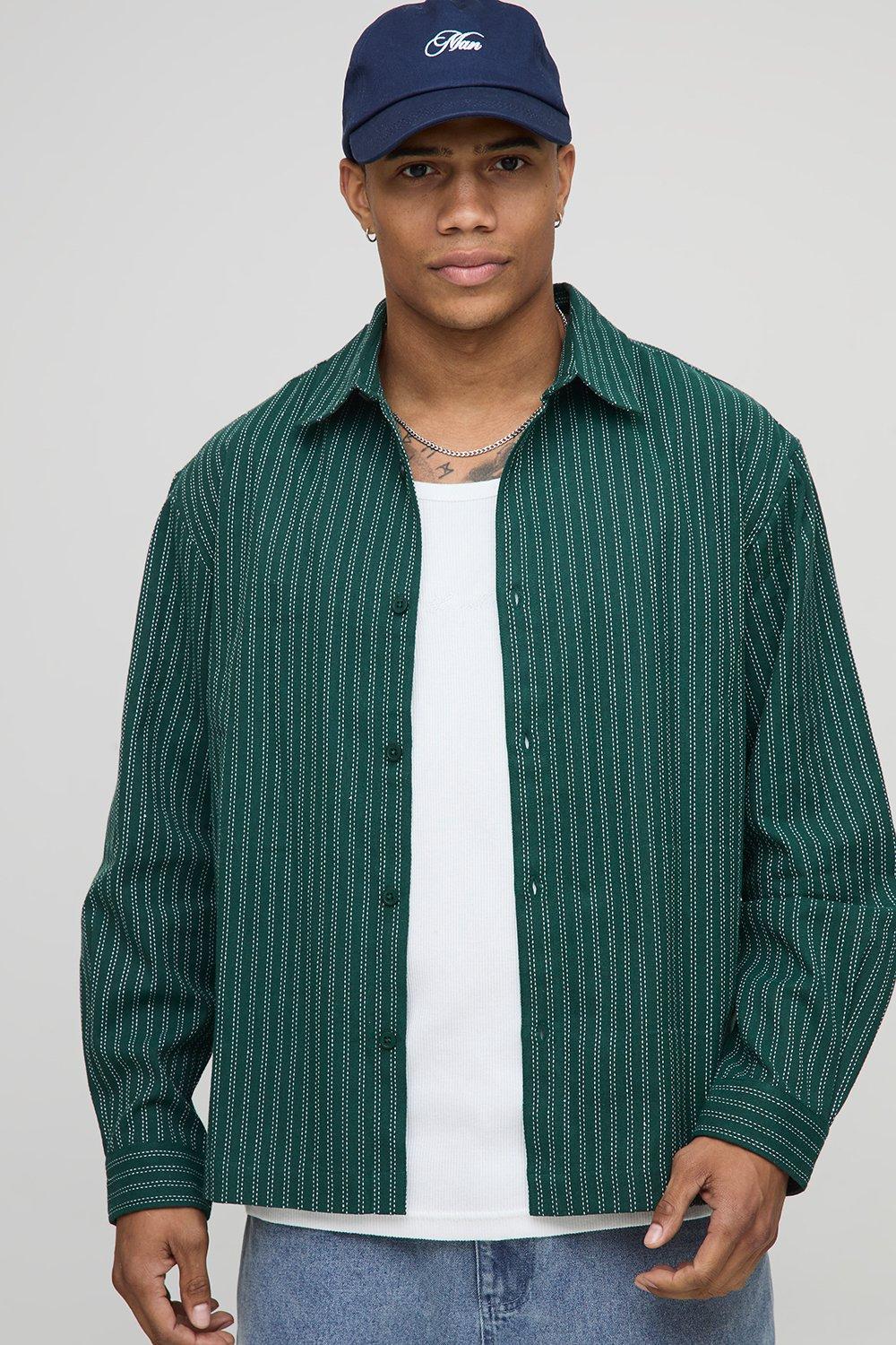 Image of Oversized Long Sleeve Paris Embroidered Stripe Shirt, Verde
