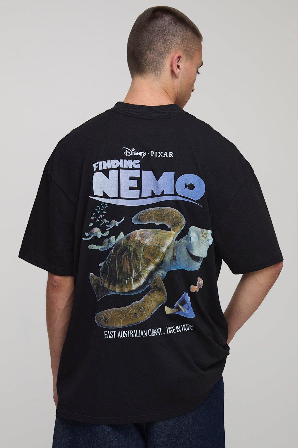 Image of Black Oversized Extended Neck Disney Pixar Finding Nemo Licensed T-Shirt, Nero