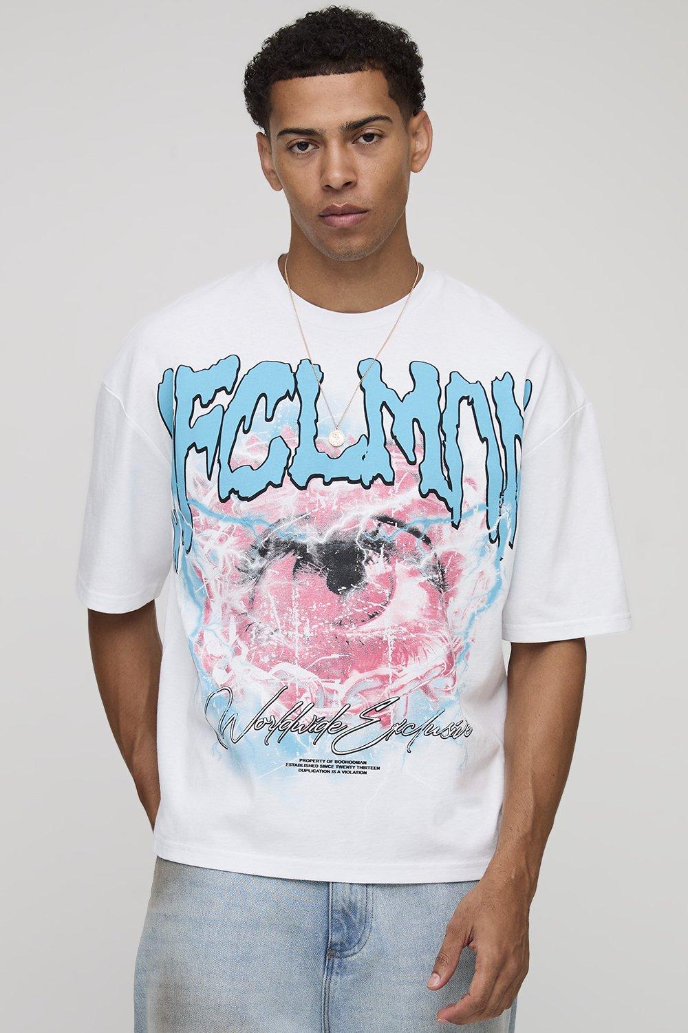 Image of White Oversized Boxy Heavyweight Eye Printed T-Shirt, Bianco