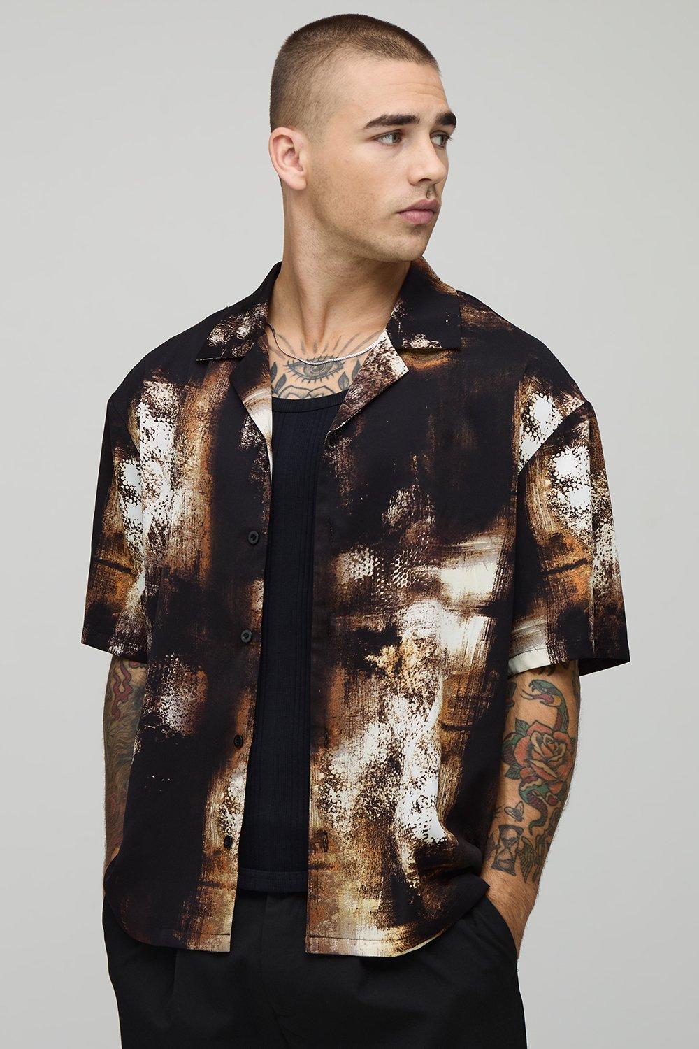 Distorted Print Short Sleeve Oversized Shirt