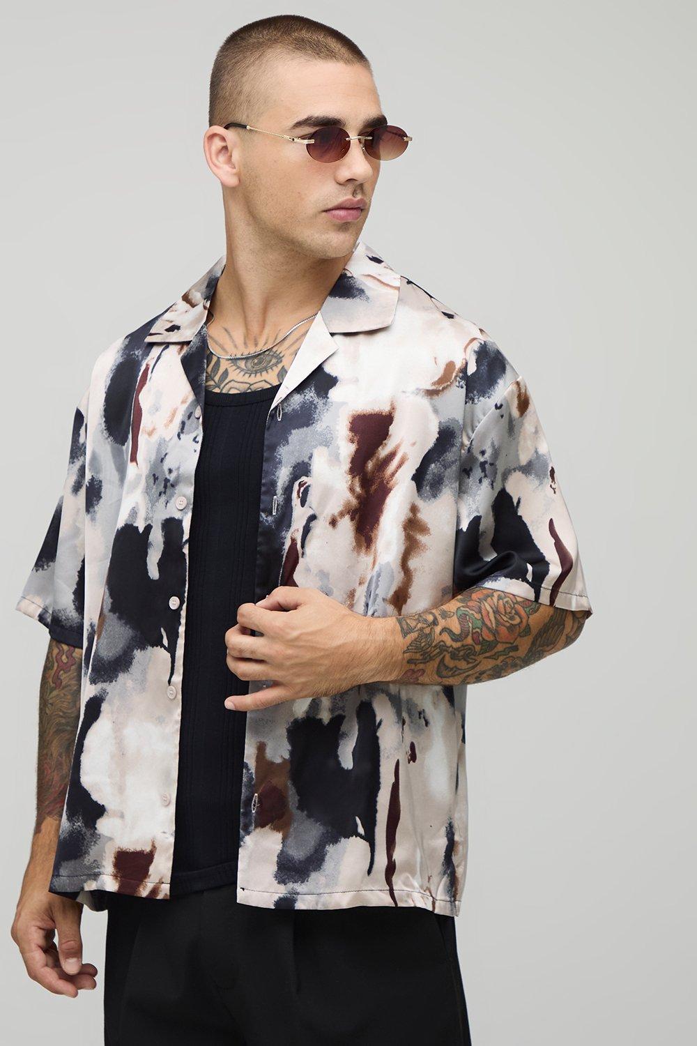 Distorted Print Short Sleeve Oversized Shirt