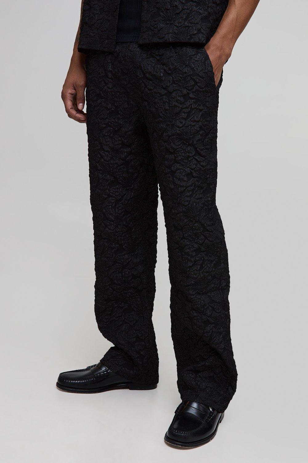 Image of Puff Textured Relaxed Trouser, Nero