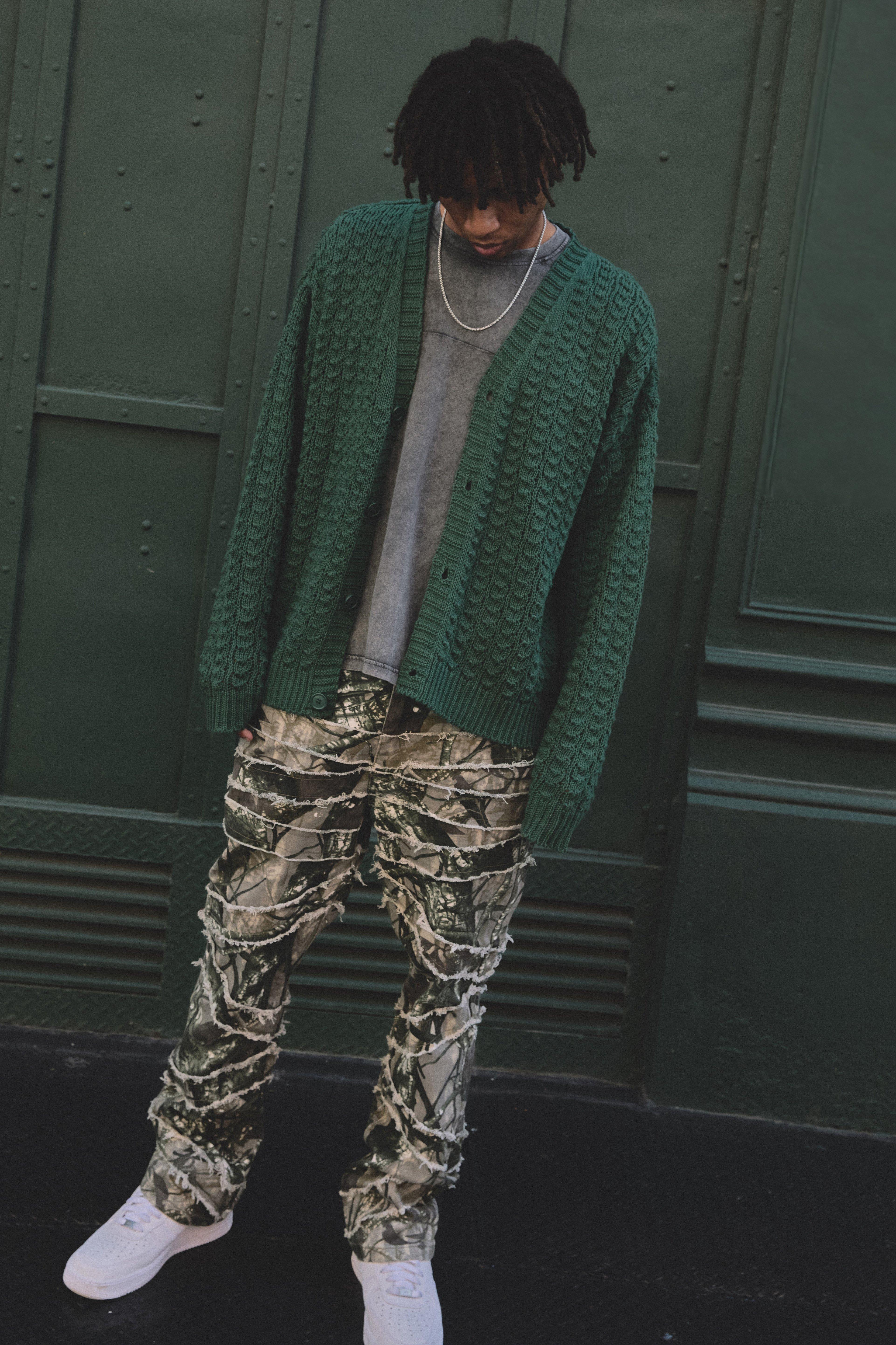 Image of Camo Print Skinny Flare Raw Edge Applique Trouser, Multi